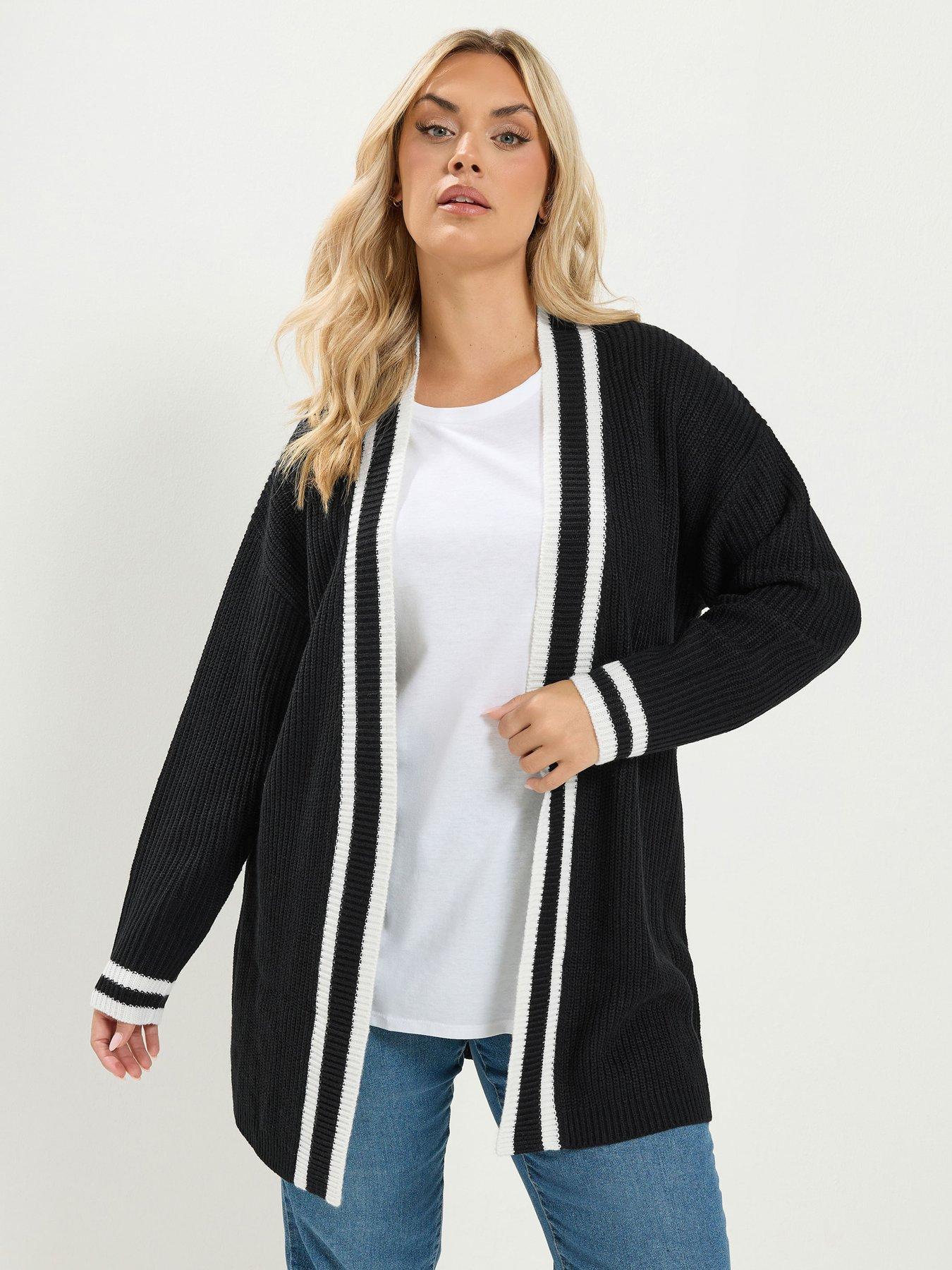 Yours Curve Contrast Edge Cardigan - Black