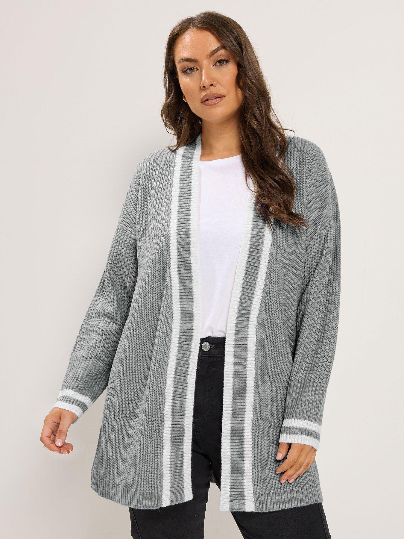 Yours Curve Contrast Edge Cardigan - Grey