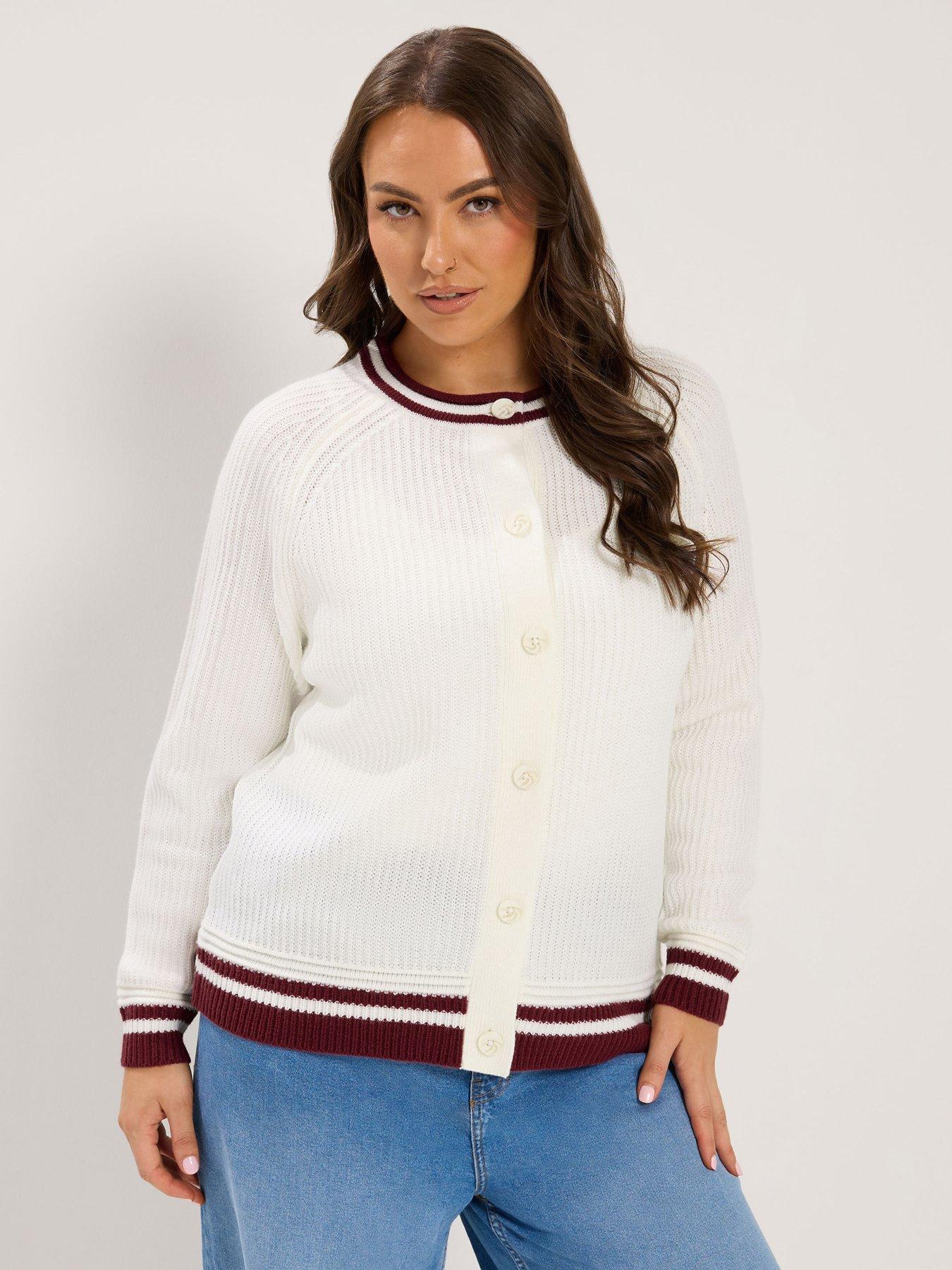 Image 1 of 4 of Yours Curve Contrast Trim Cardigan - White