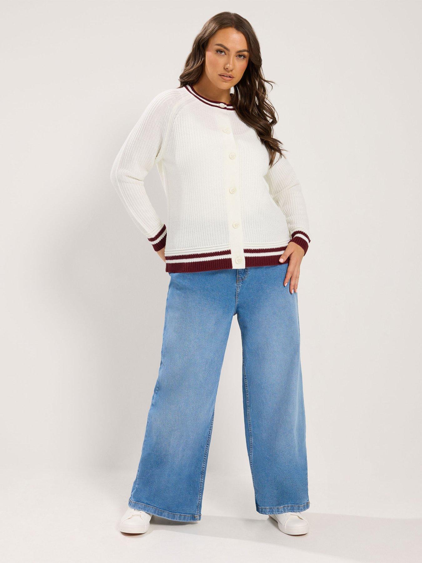 Image 3 of 4 of Yours Curve Contrast Trim Cardigan - White