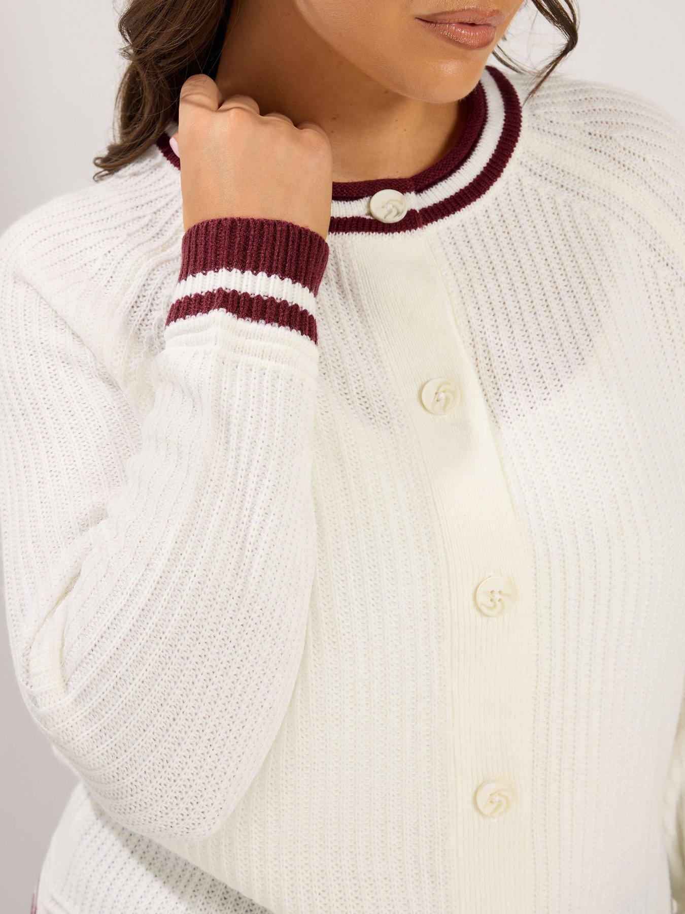 Image 4 of 4 of Yours Curve Contrast Trim Cardigan - White