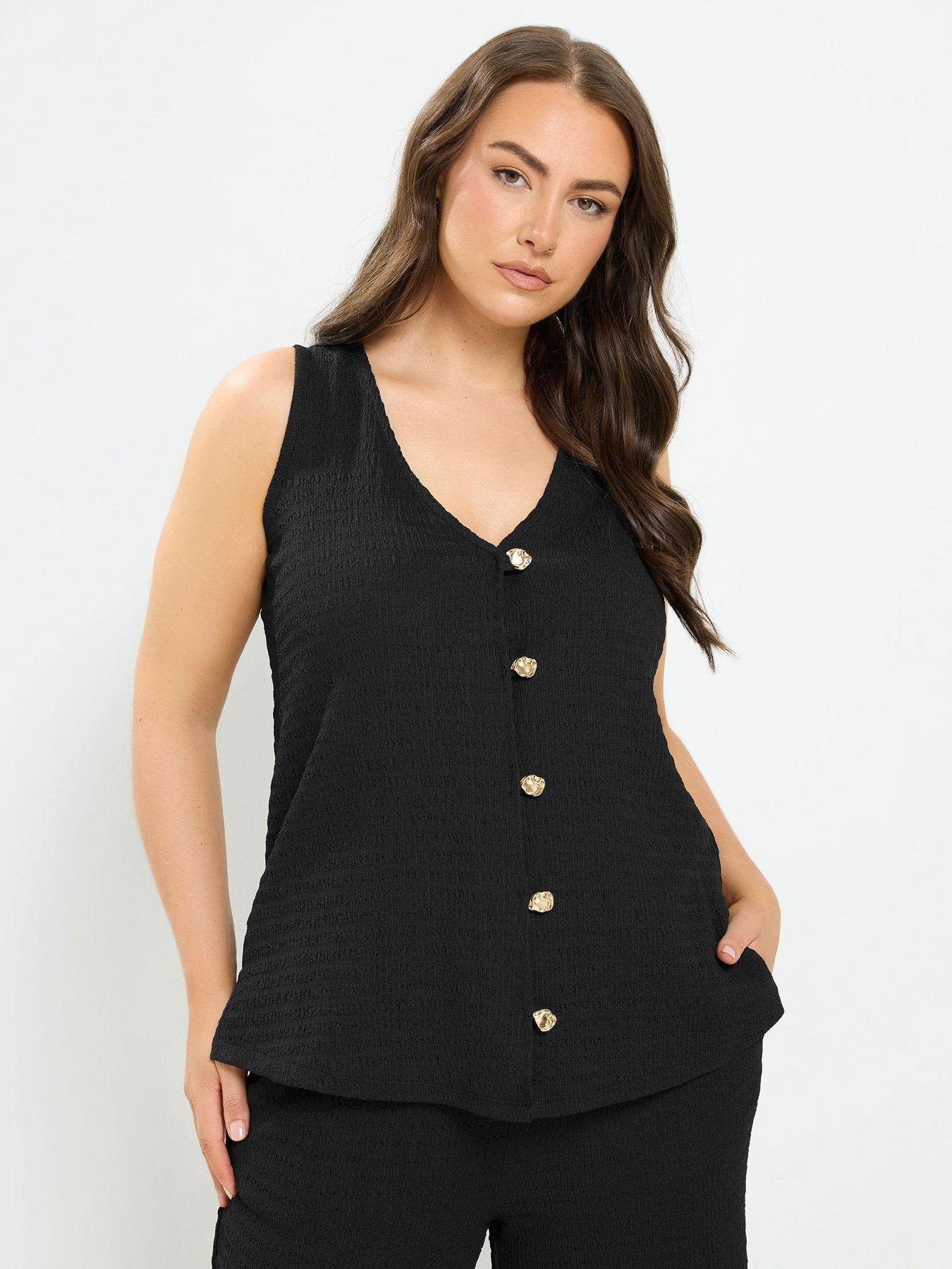 Yours Curve Co-Ord Textured Button Through Waistcoat - Black