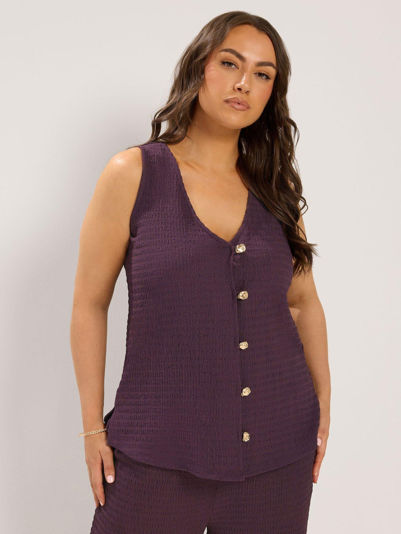 Yours Curve Co-Ord Texture Waistcoat - Purple
