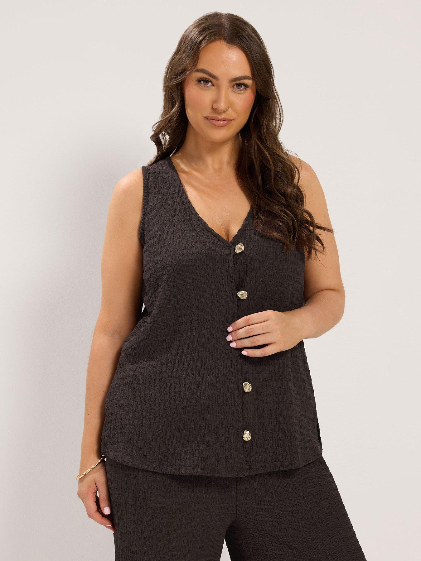 Yours Curve Co-Ord Texture Waistcoat - Chocolate Brown