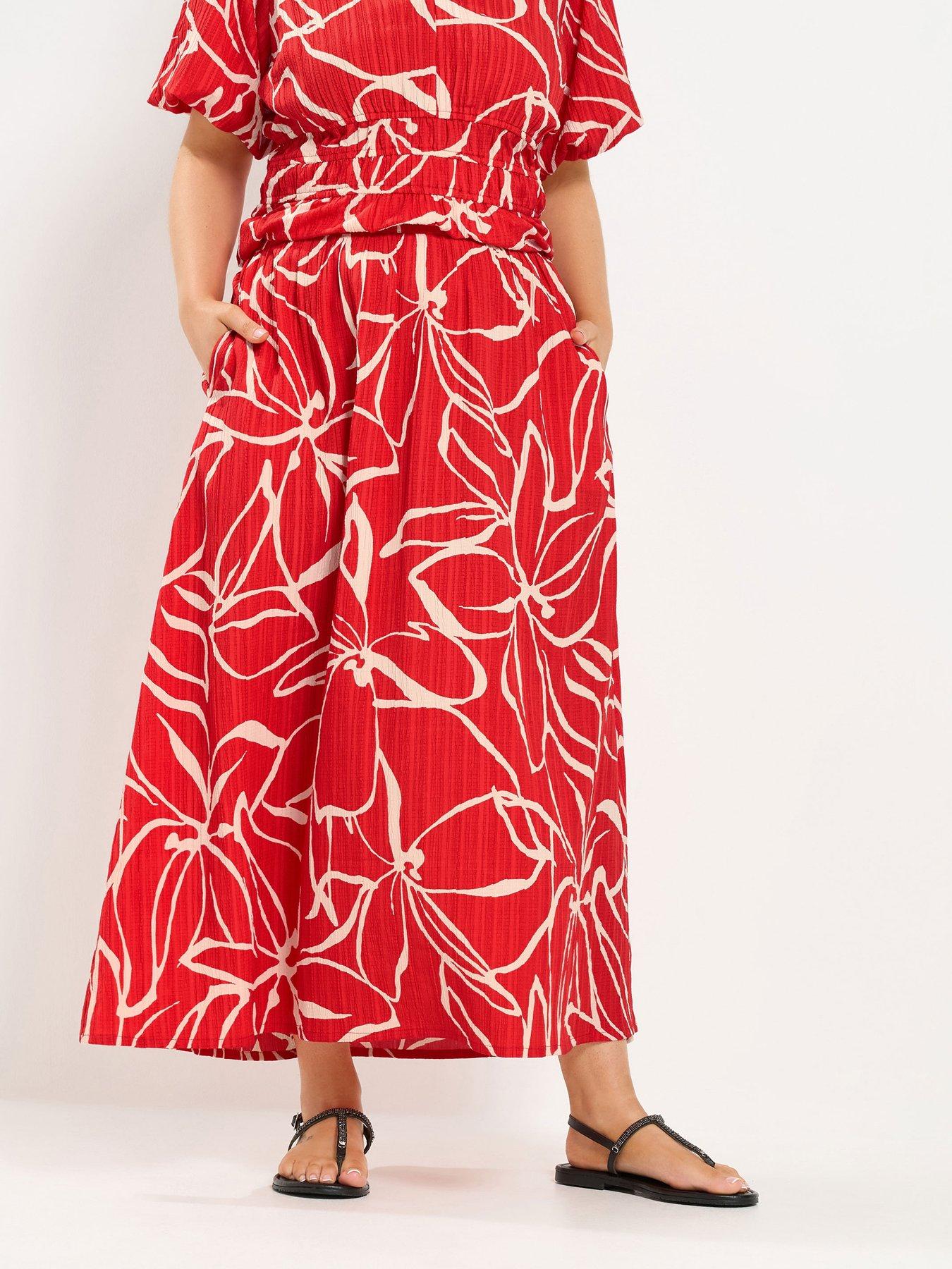 Yours Curve Floral Print Maxi Skirt - Red