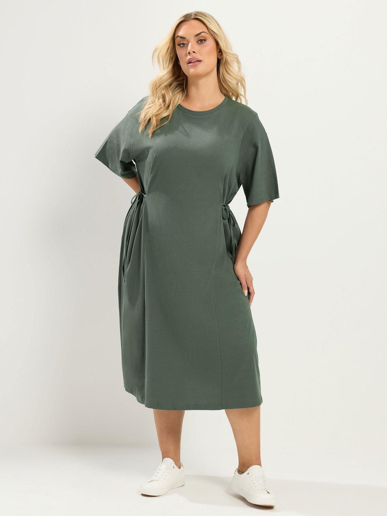Image 1 of 4 of Yours Curve Front Tie Midi Dress - Green