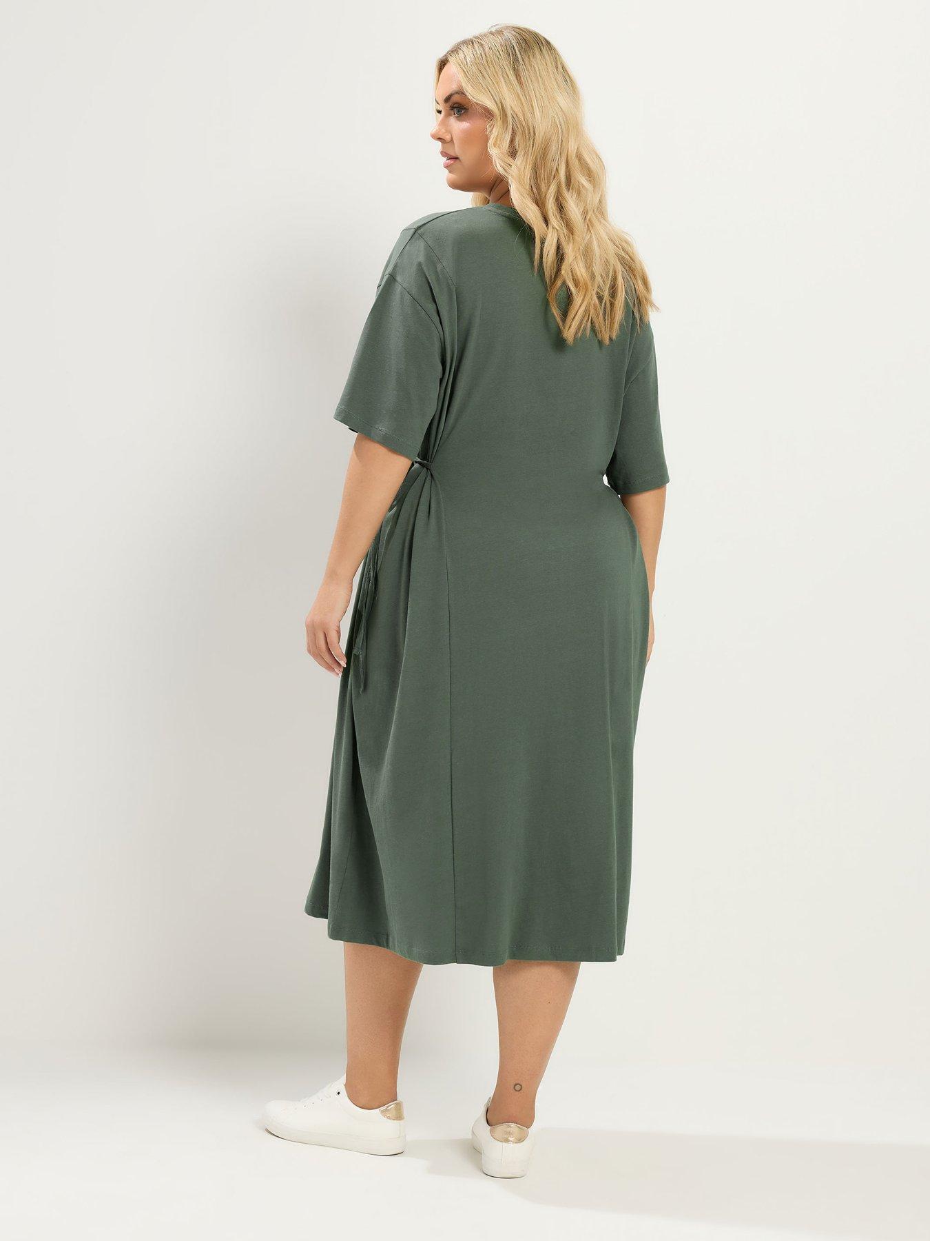 Image 2 of 4 of Yours Curve Front Tie Midi Dress - Green