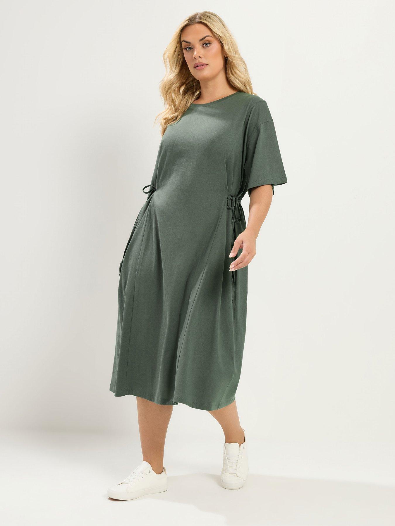 Image 3 of 4 of Yours Curve Front Tie Midi Dress - Green