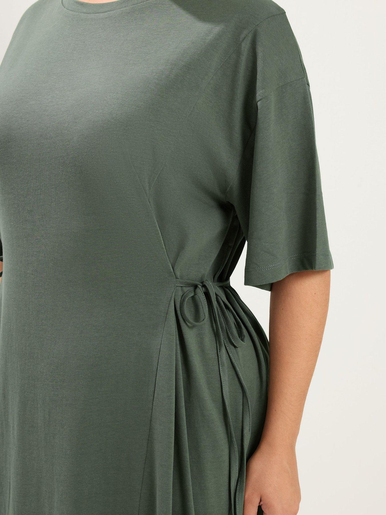 Image 4 of 4 of Yours Curve Front Tie Midi Dress - Green