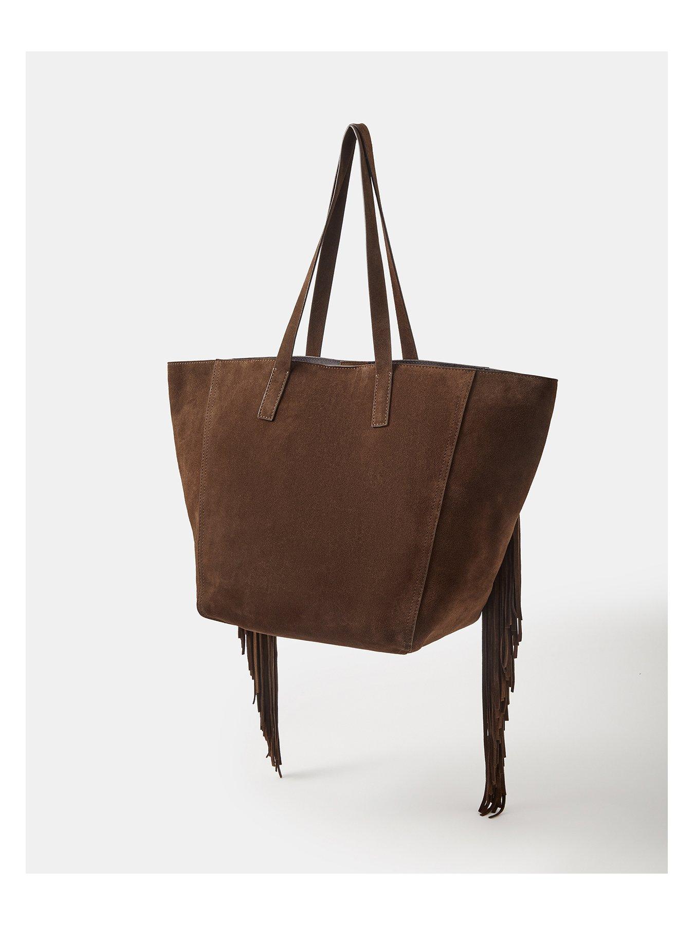 Image 3 of 5 of Accessorize Embroidered Fringe Tote Bag - Brown