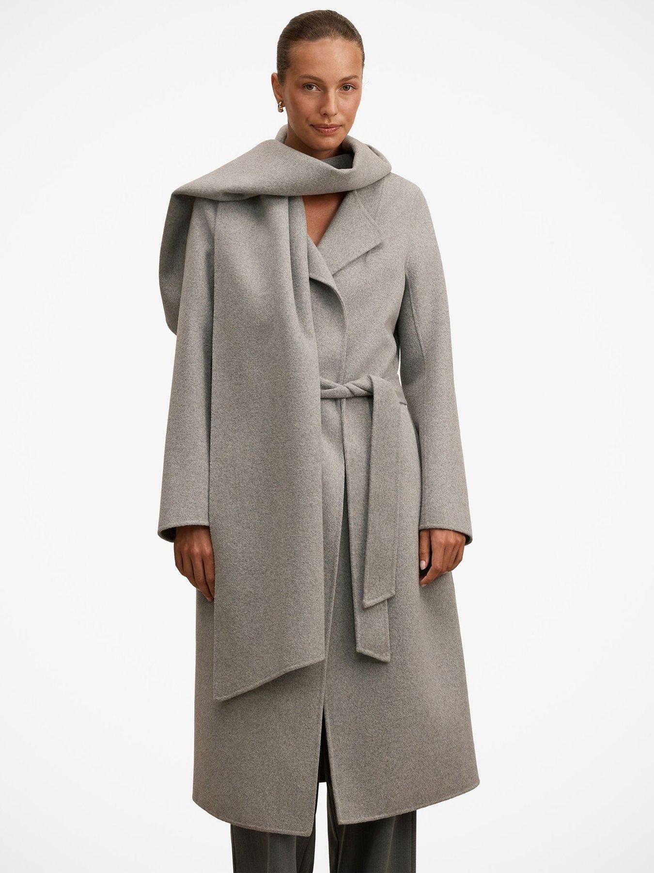 Image 1 of 7 of Forever New Womens Scarf Detail Belted Coat - Grey