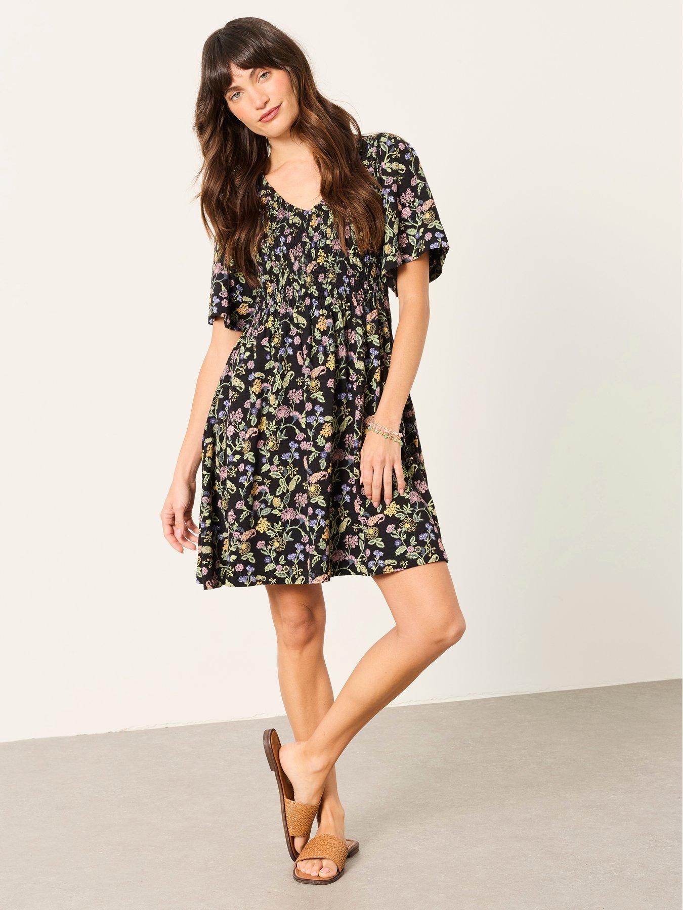 FatFace Emma Floral Jersey Dress - Black