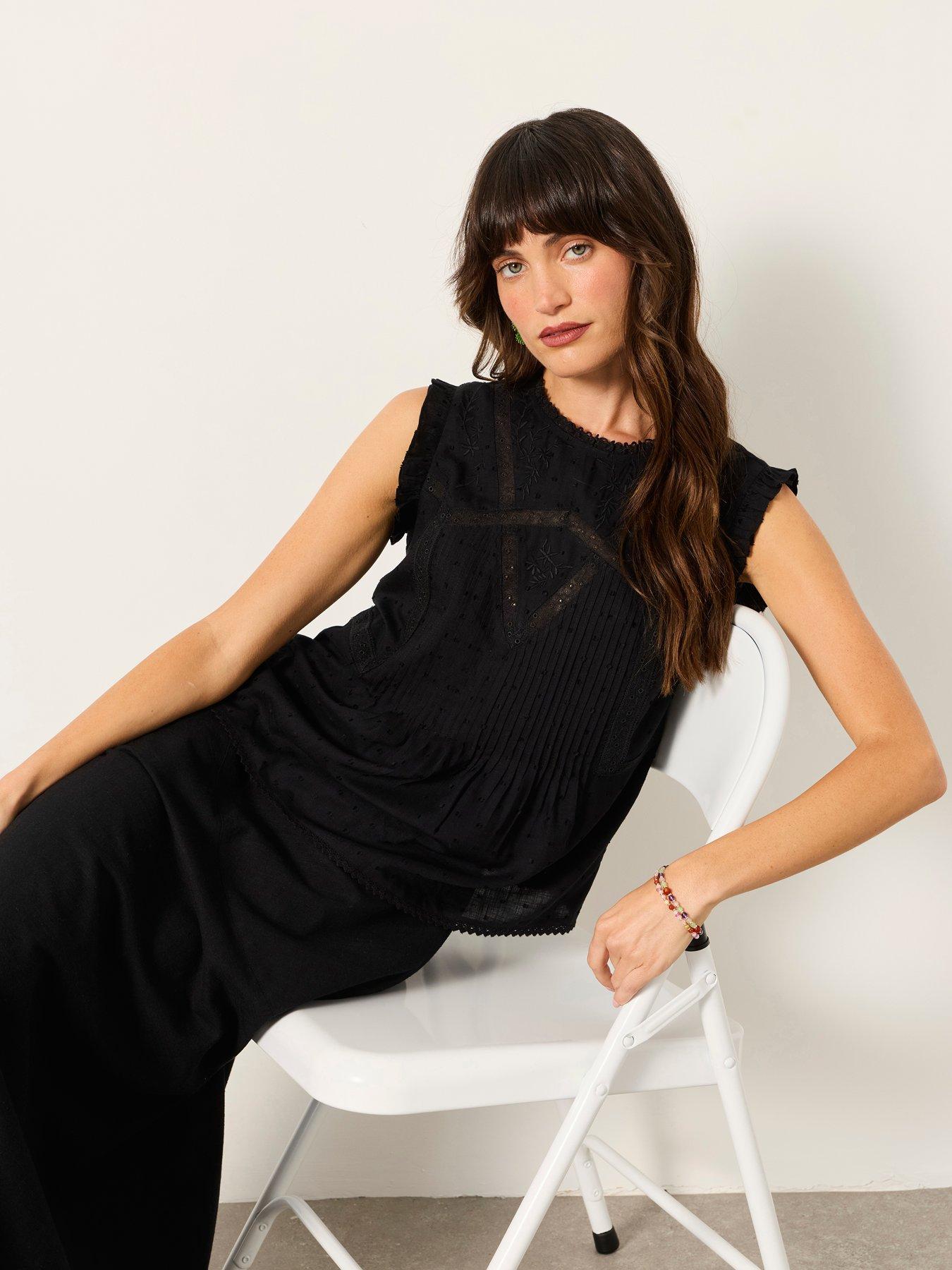 FatFace Gi Embroidered Sleeveless Blouse - Black