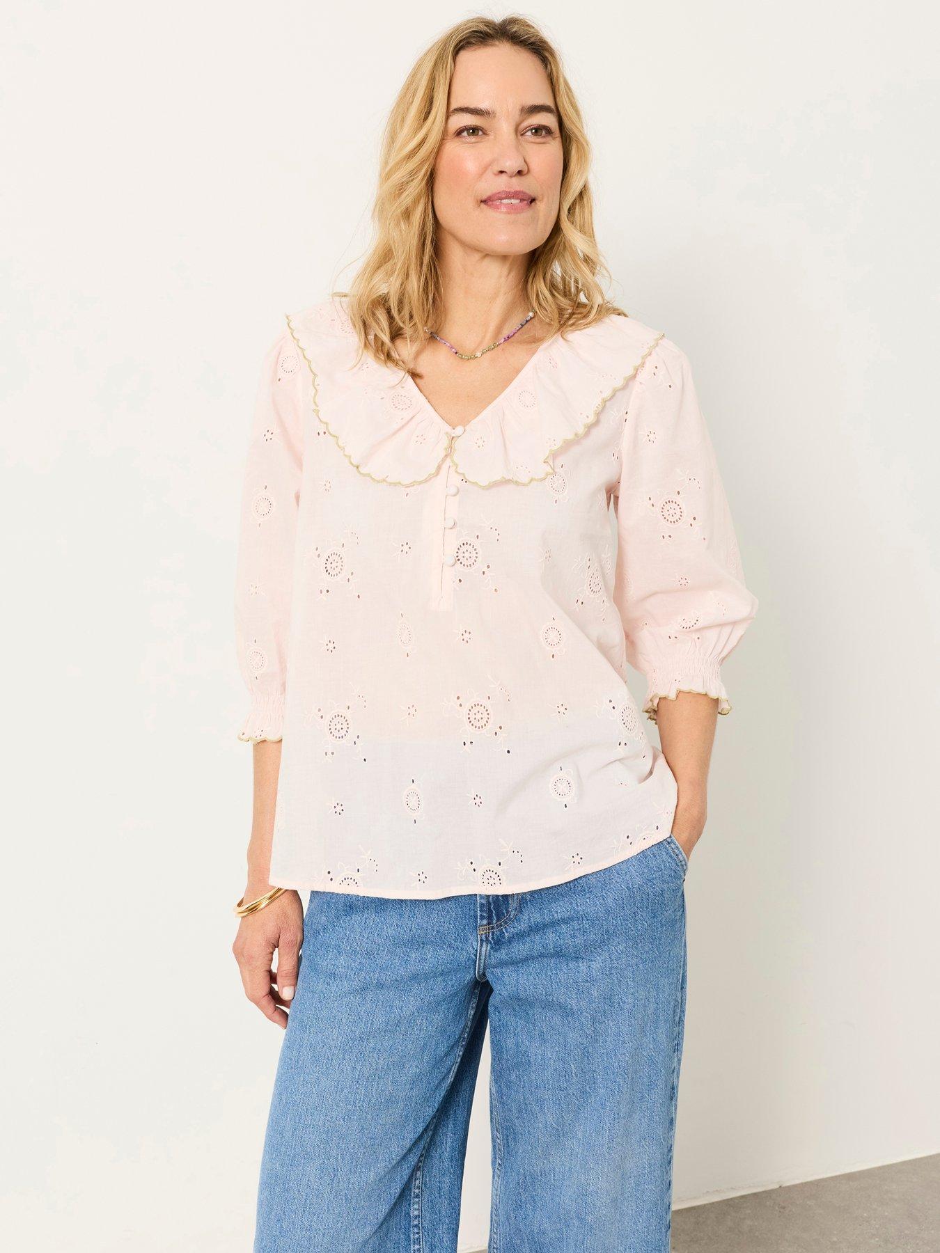 FatFace Carly Broderie Blouse - Pink