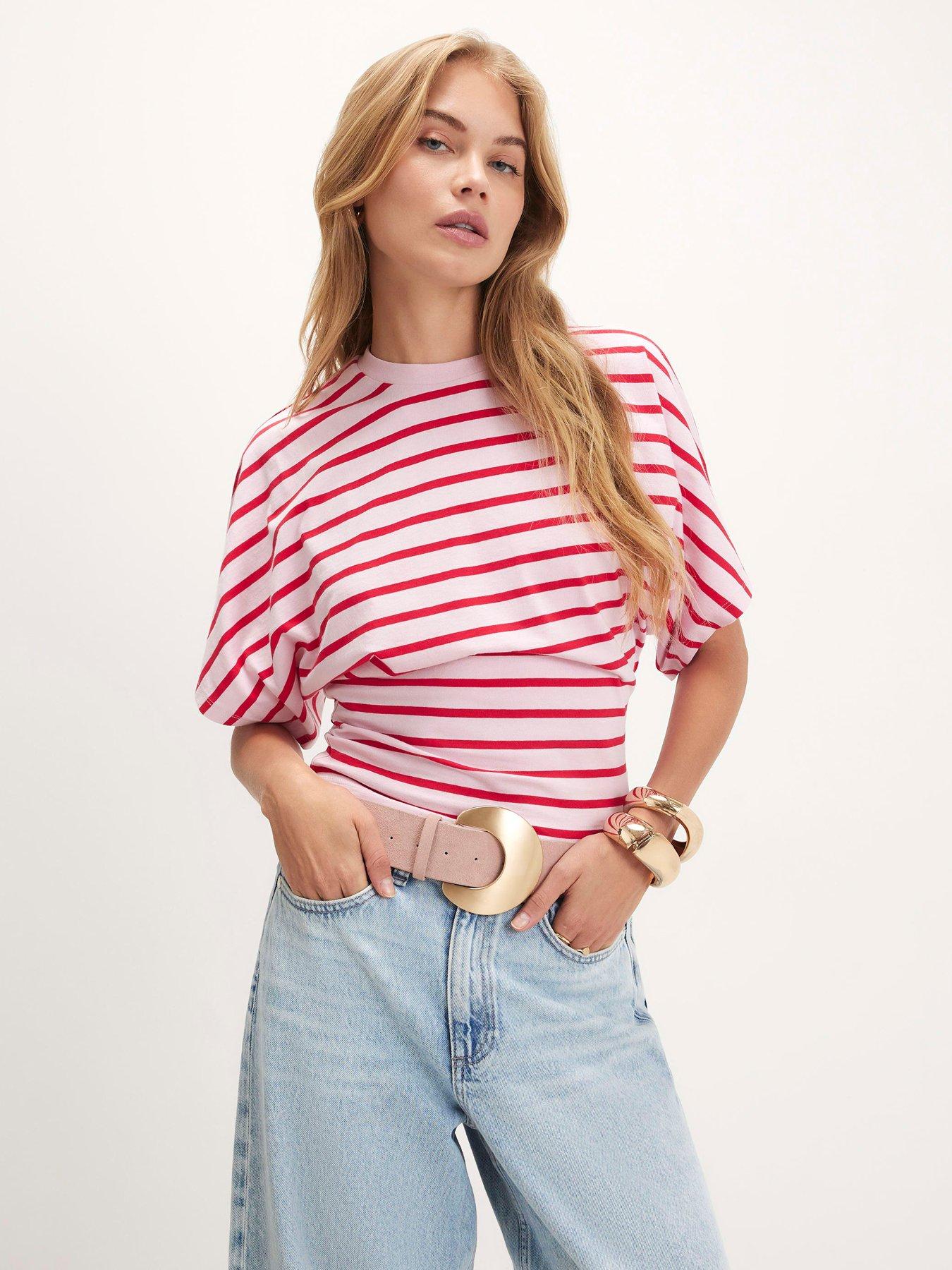 River Island Women's Stripe Cotton Kimono T-Shirt - Pink