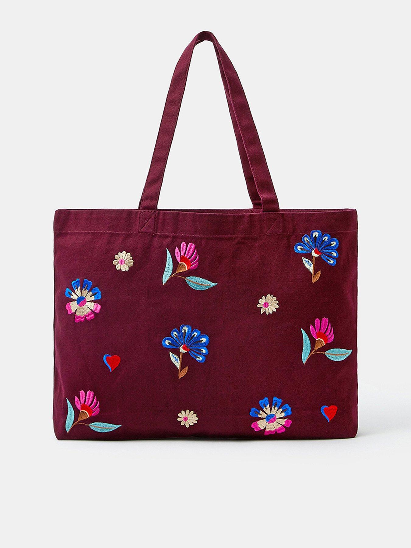 Monsoon Embroidered Floral Shopper Tote Bag - Red