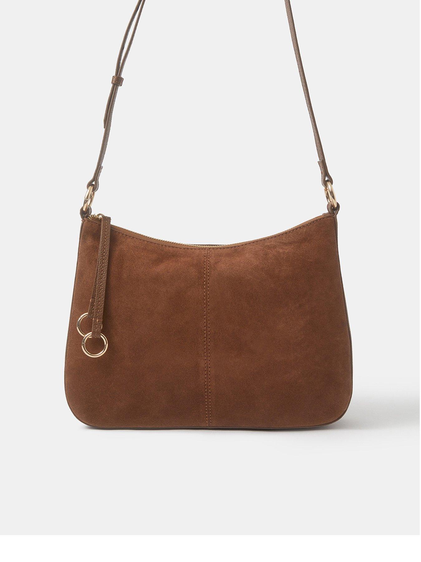 Accessorize Curved Suede Crossbody Bag - Brown