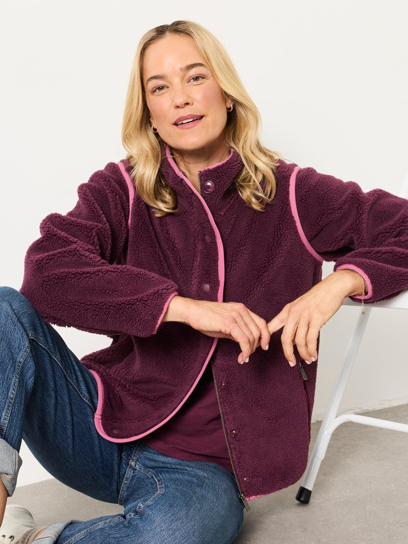 Image 3 of 6 of FatFace Womens Ellie Borg Fleece Zip Bomber Jacket - Red
