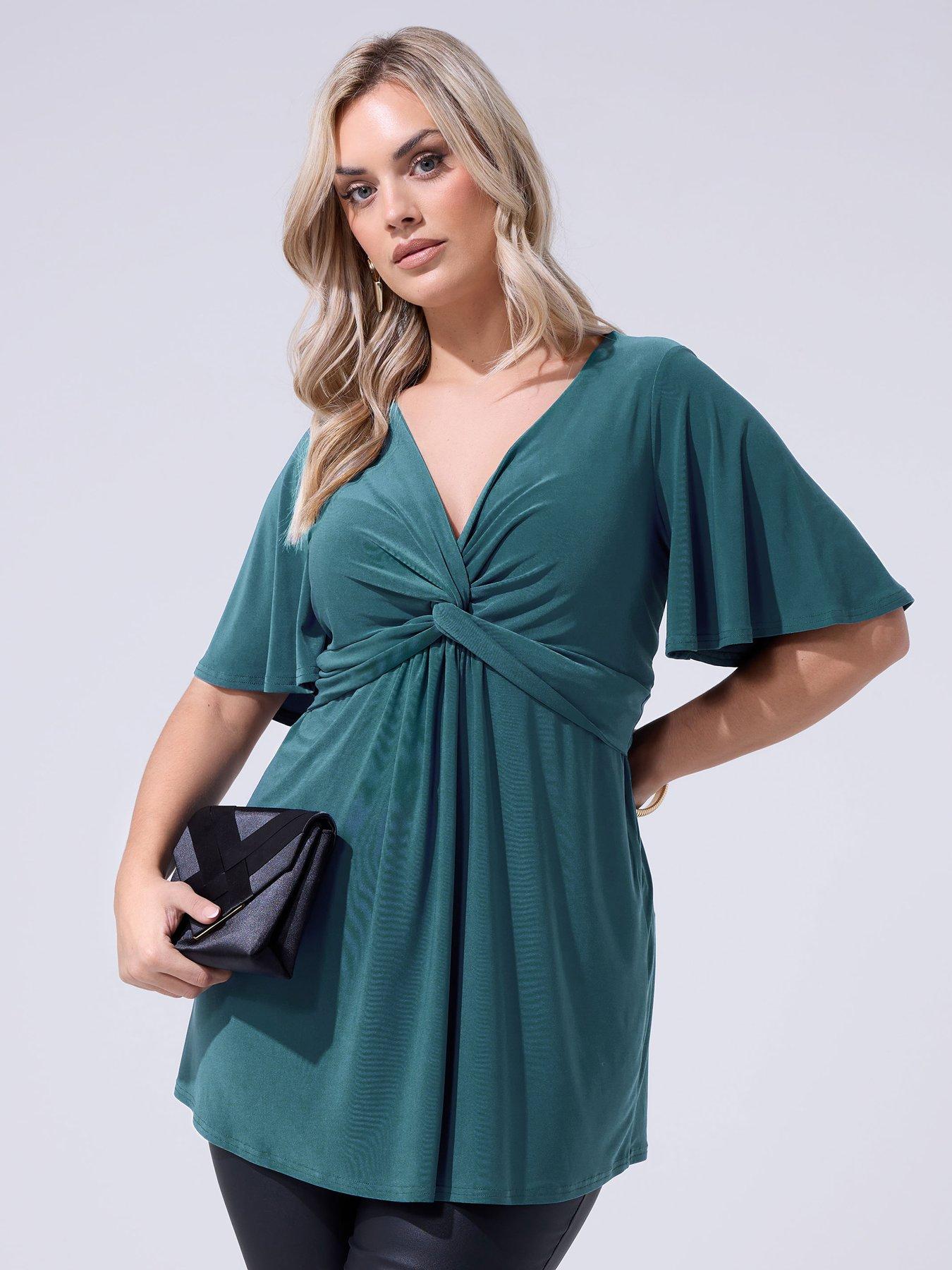 Yours Curve Angel Sleeve Knot Front Top - Blue