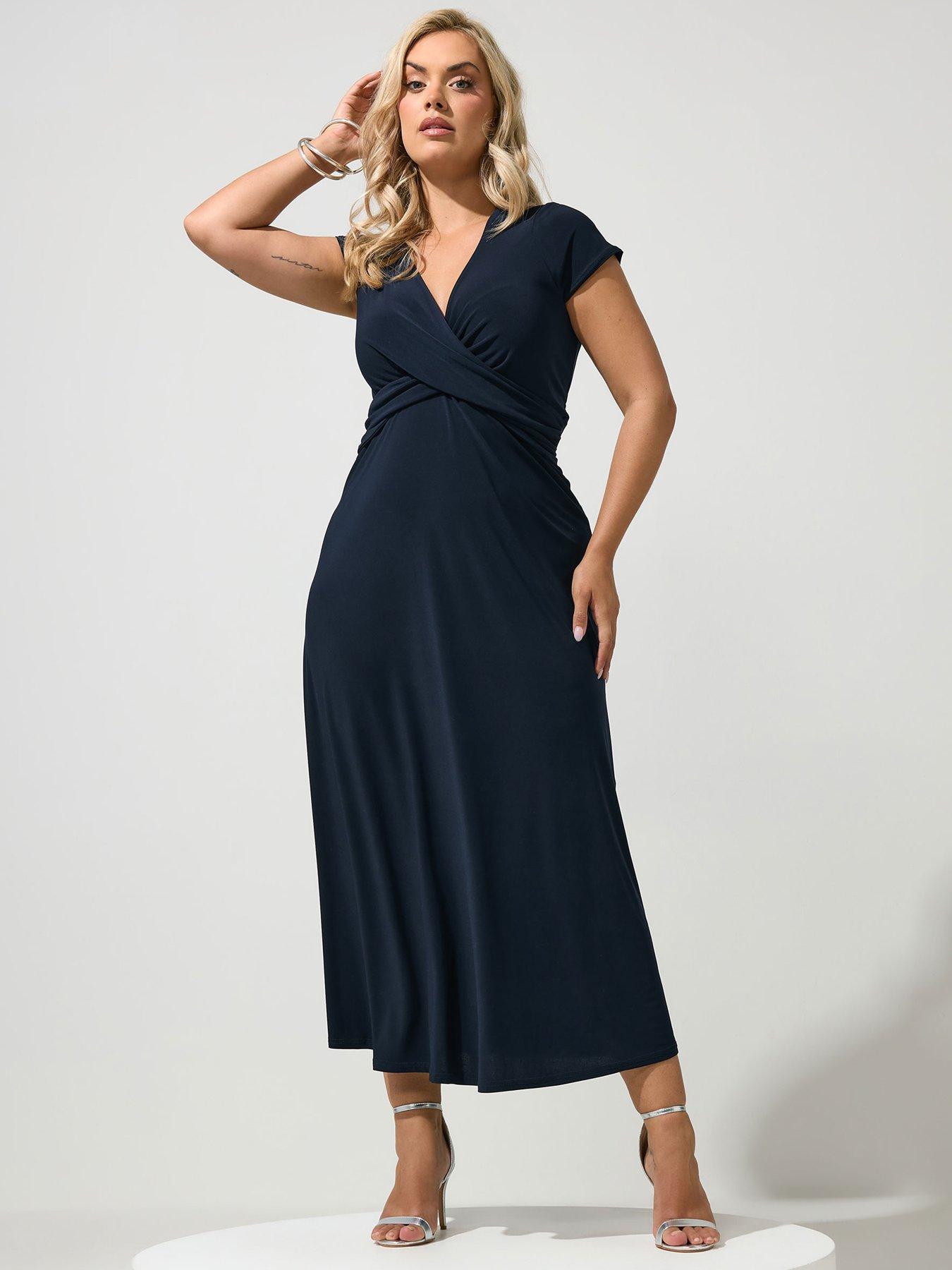 Yours Curve Wrap Twist Front Dress - Blue