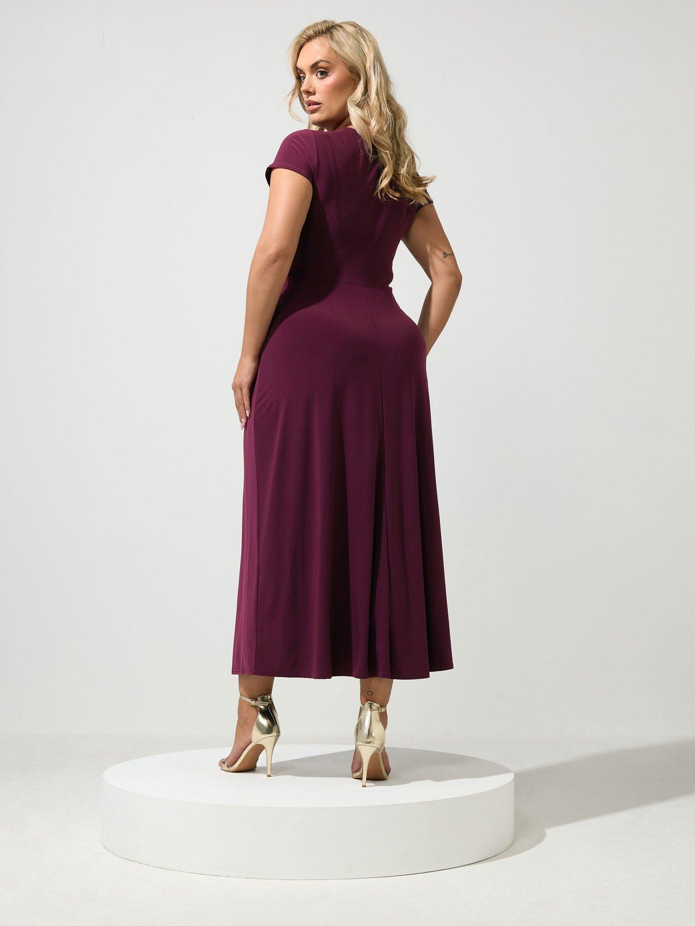 Image 2 of 4 of Yours Curve Wrap Twist Front Dress - Purple