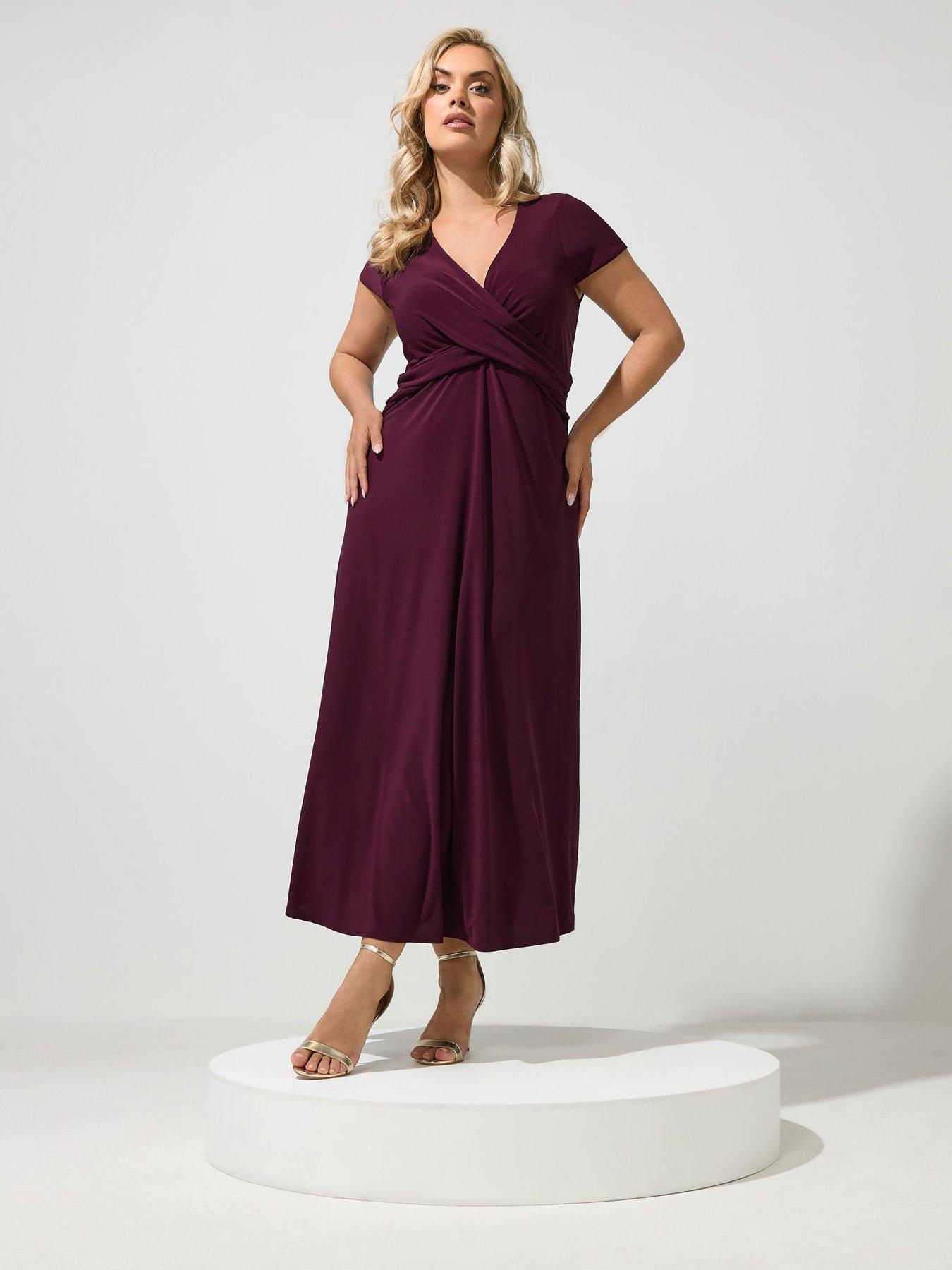 Image 3 of 4 of Yours Curve Wrap Twist Front Dress - Purple