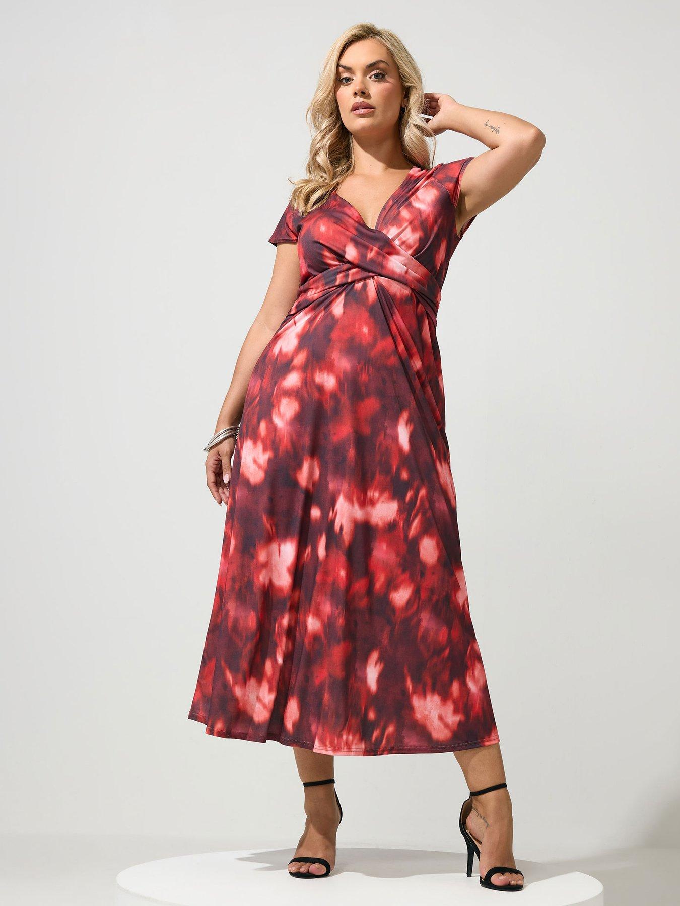Yours Curve Abstract Print Twist Front Dress - Red