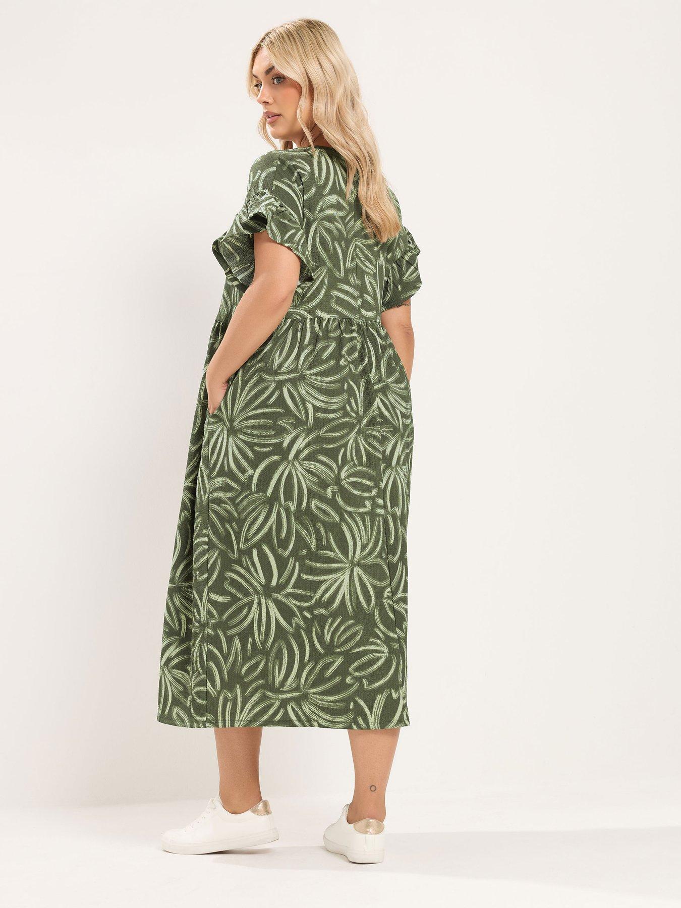 Image 2 of 4 of Yours Womens Curve Frill Sleeve Maxi Dress - Green