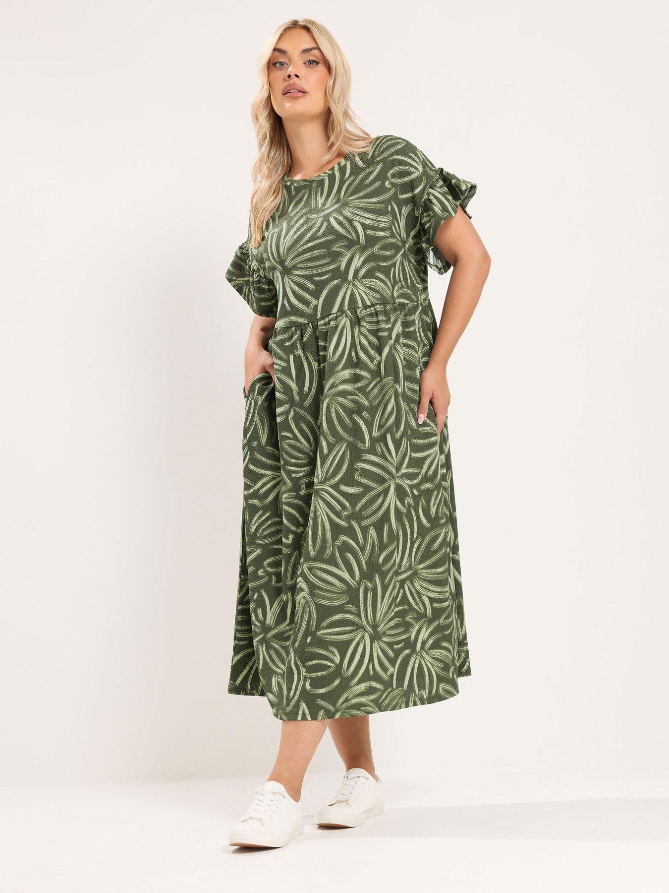 Image 3 of 4 of Yours Womens Curve Frill Sleeve Maxi Dress - Green