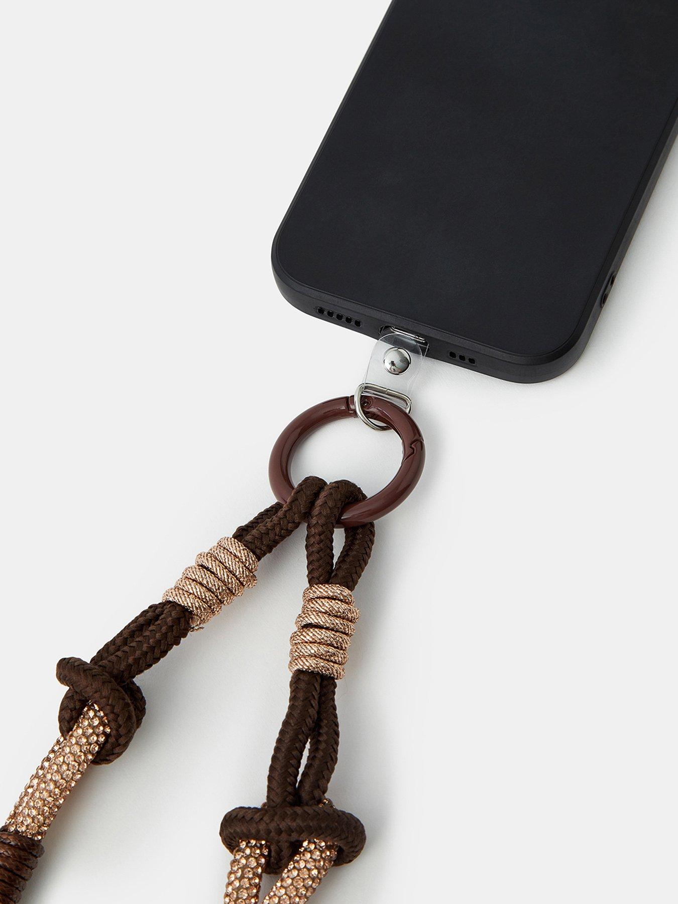 Image 2 of 2 of Accessorize Diamante Cord Wrist Strap - Brown