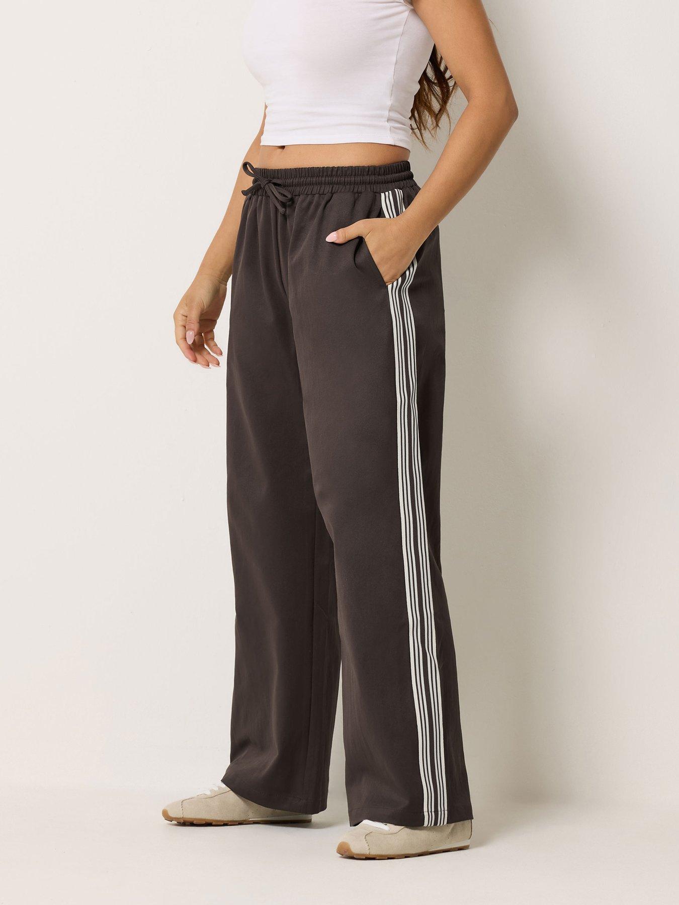 PixieGirl Petite Side Stripe Wide Leg Jogger - Brown