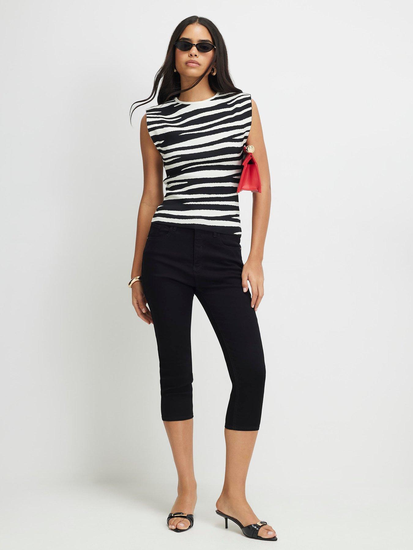 Image 3 of 6 of River Island Zebra Fitted Brunch Top - Black