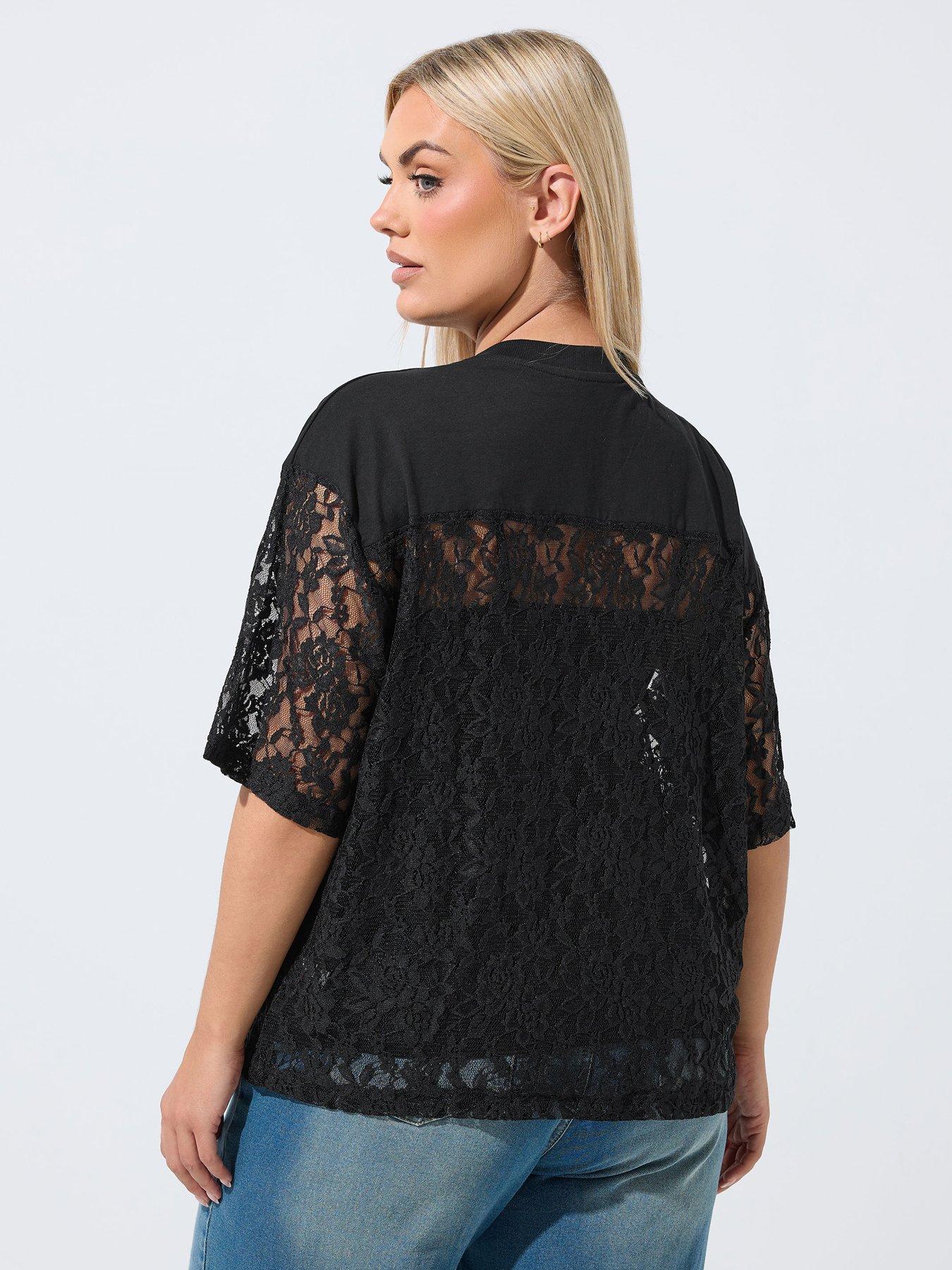 Image 2 of 4 of Yours Womens Plus Size Lace V-Neck Relaxed Blouse - Black
