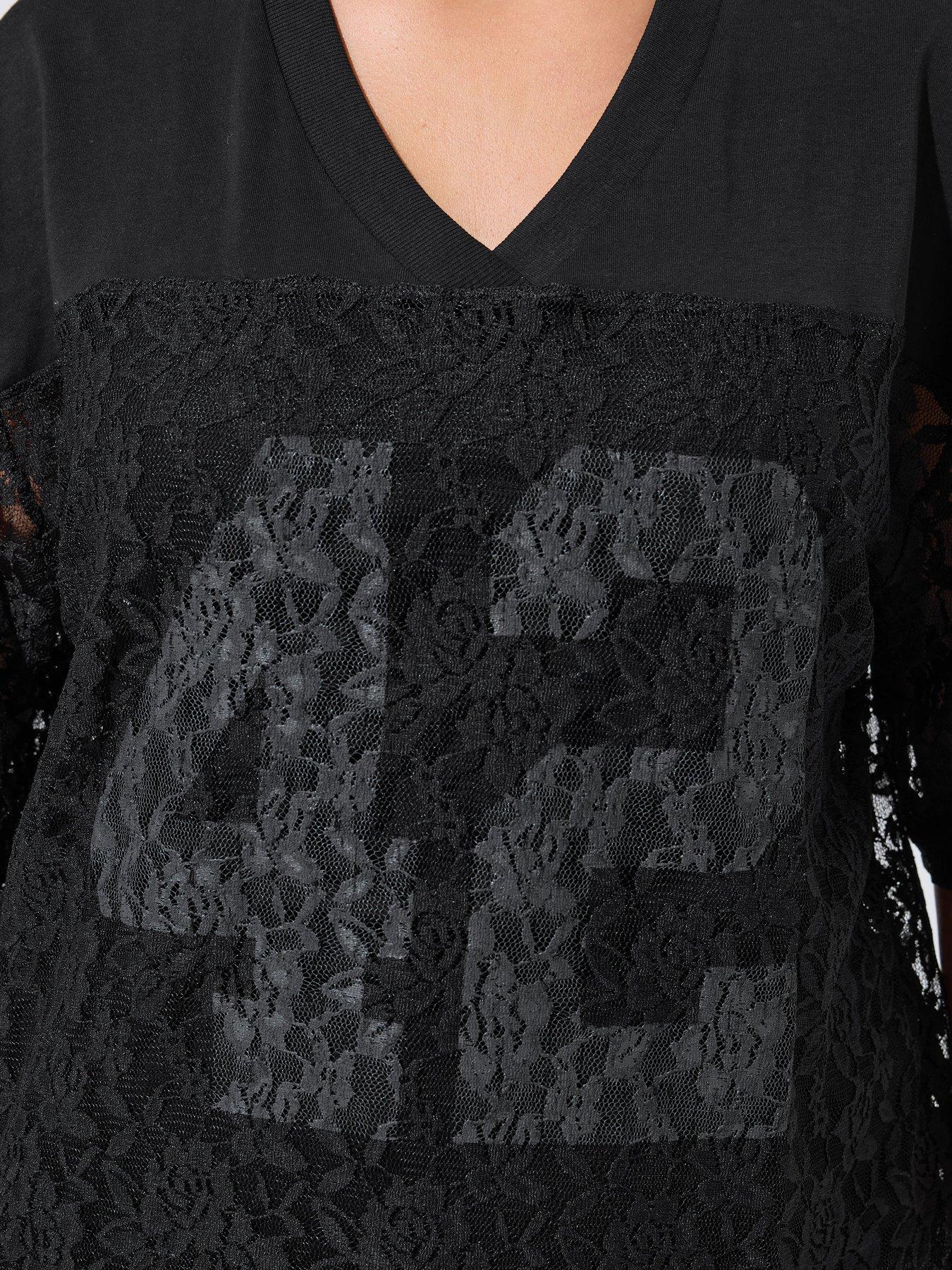 Image 4 of 4 of Yours Womens Plus Size Lace V-Neck Relaxed Blouse - Black