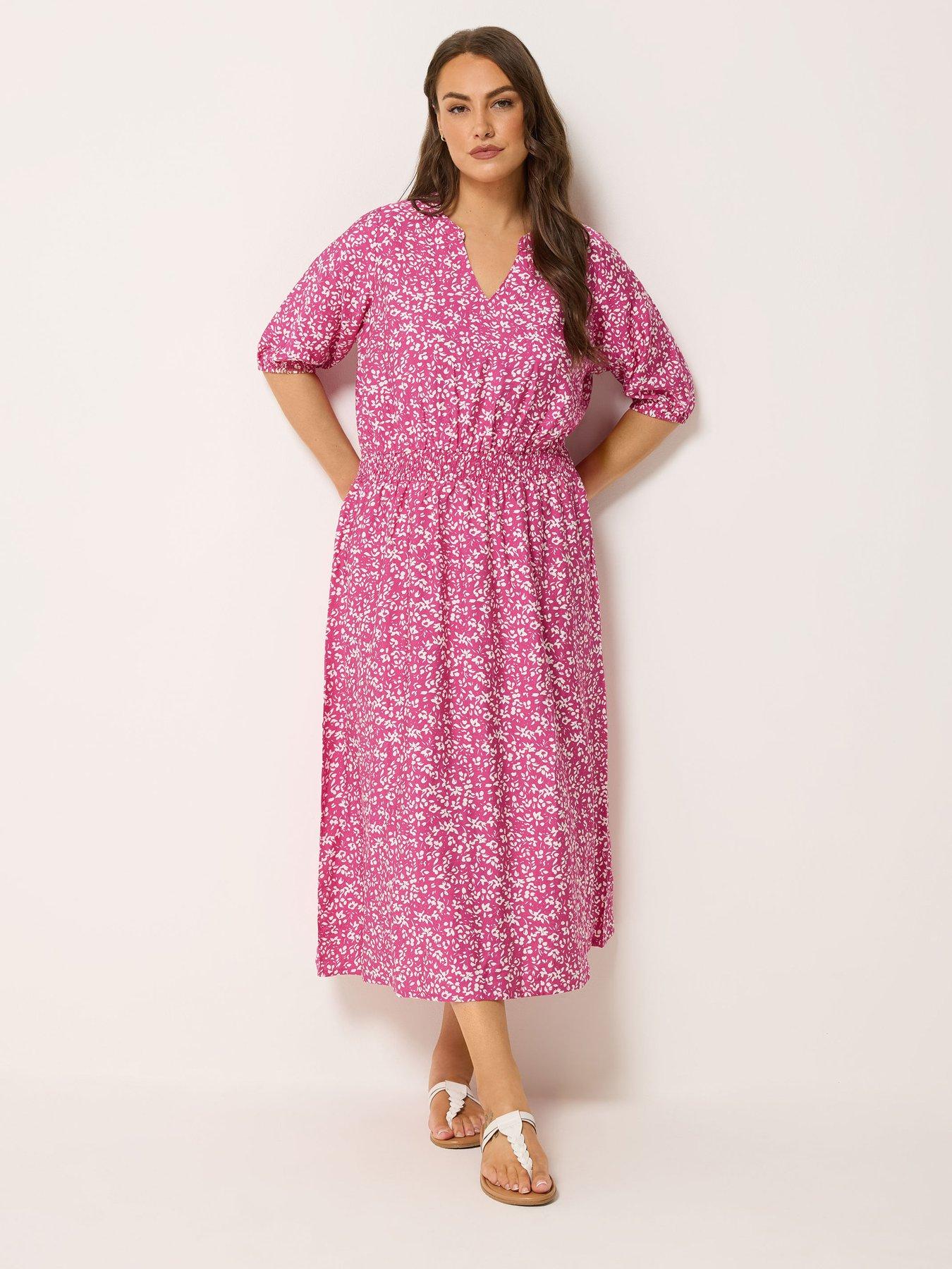 Yours Curve Notch Neck Dress - Pink