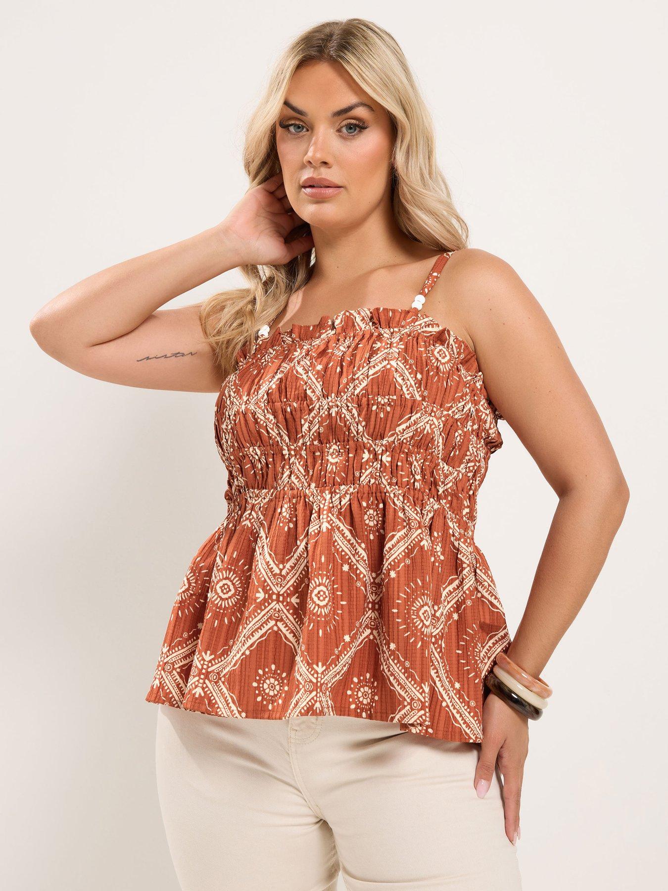 Image 1 of 4 of Yours Curve Abstract Vest Top - Orange