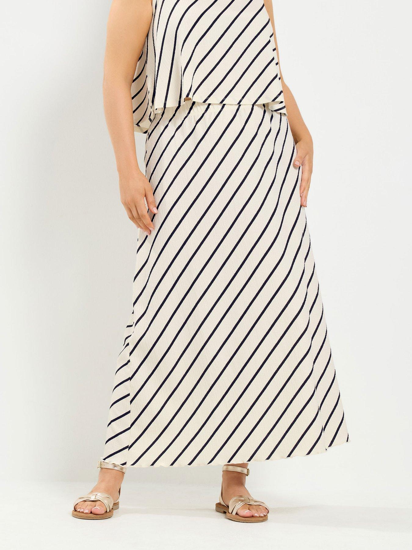 Image 1 of 4 of Yours Curve Textured Stripe Maxi Skirt - Cream
