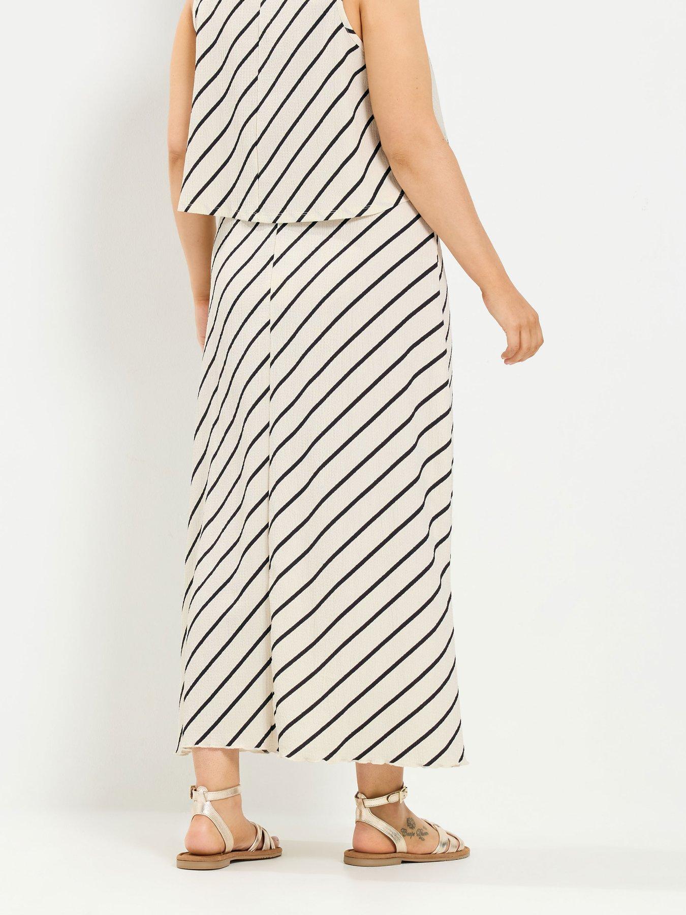 Image 2 of 4 of Yours Curve Textured Stripe Maxi Skirt - Cream