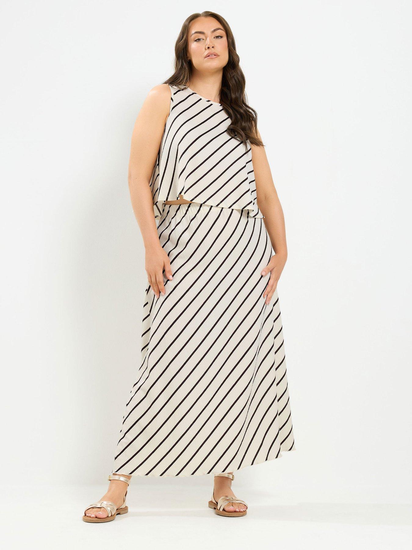 Image 3 of 4 of Yours Curve Textured Stripe Maxi Skirt - Cream