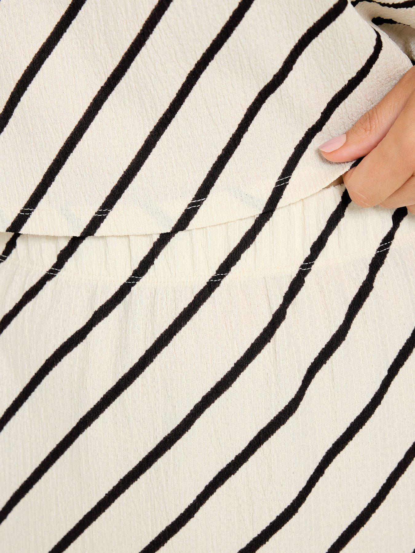 Image 4 of 4 of Yours Curve Textured Stripe Maxi Skirt - Cream