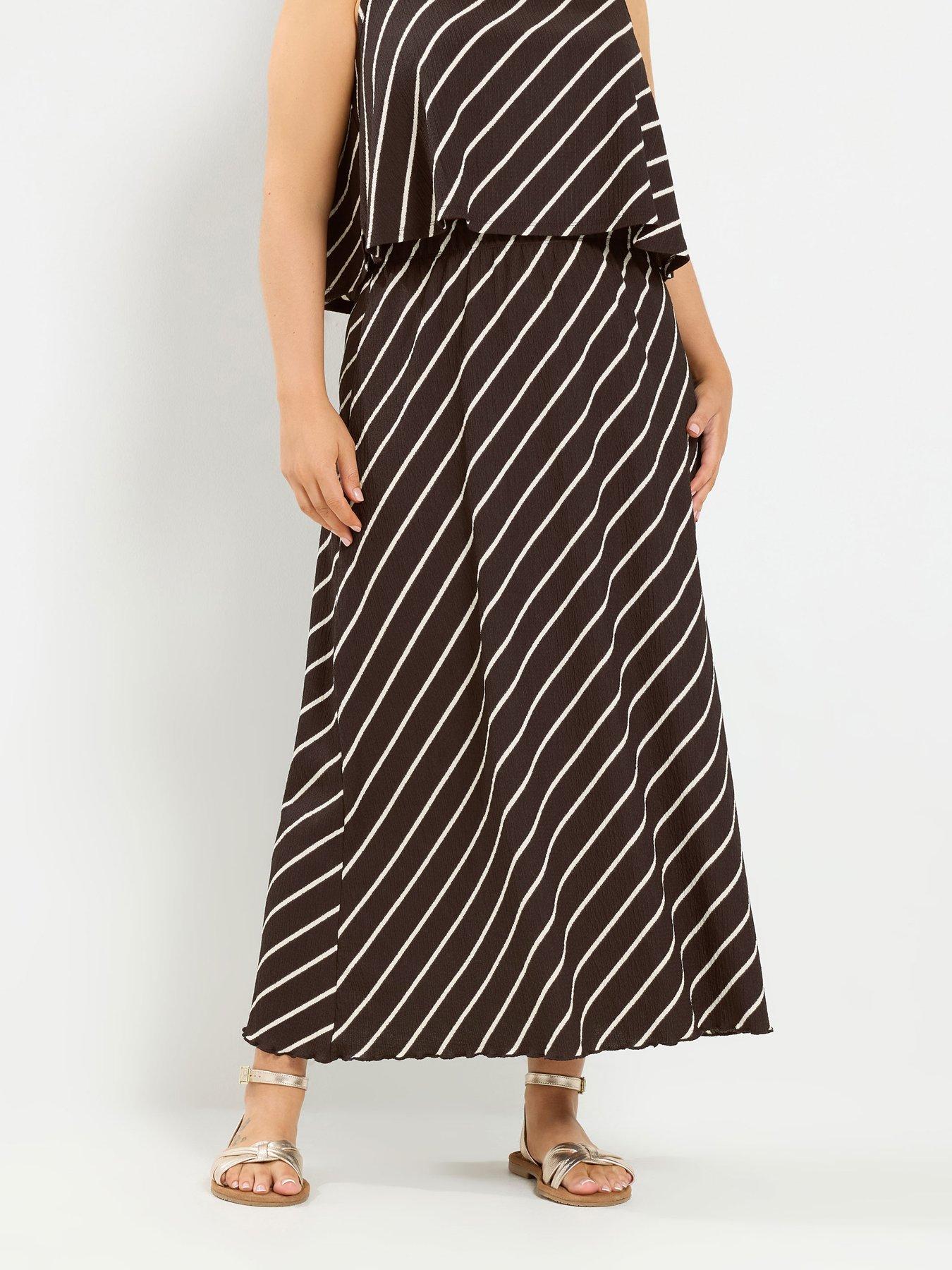 Image 1 of 4 of Yours Curve Textured Stripe Skirt - Chocolate Brown