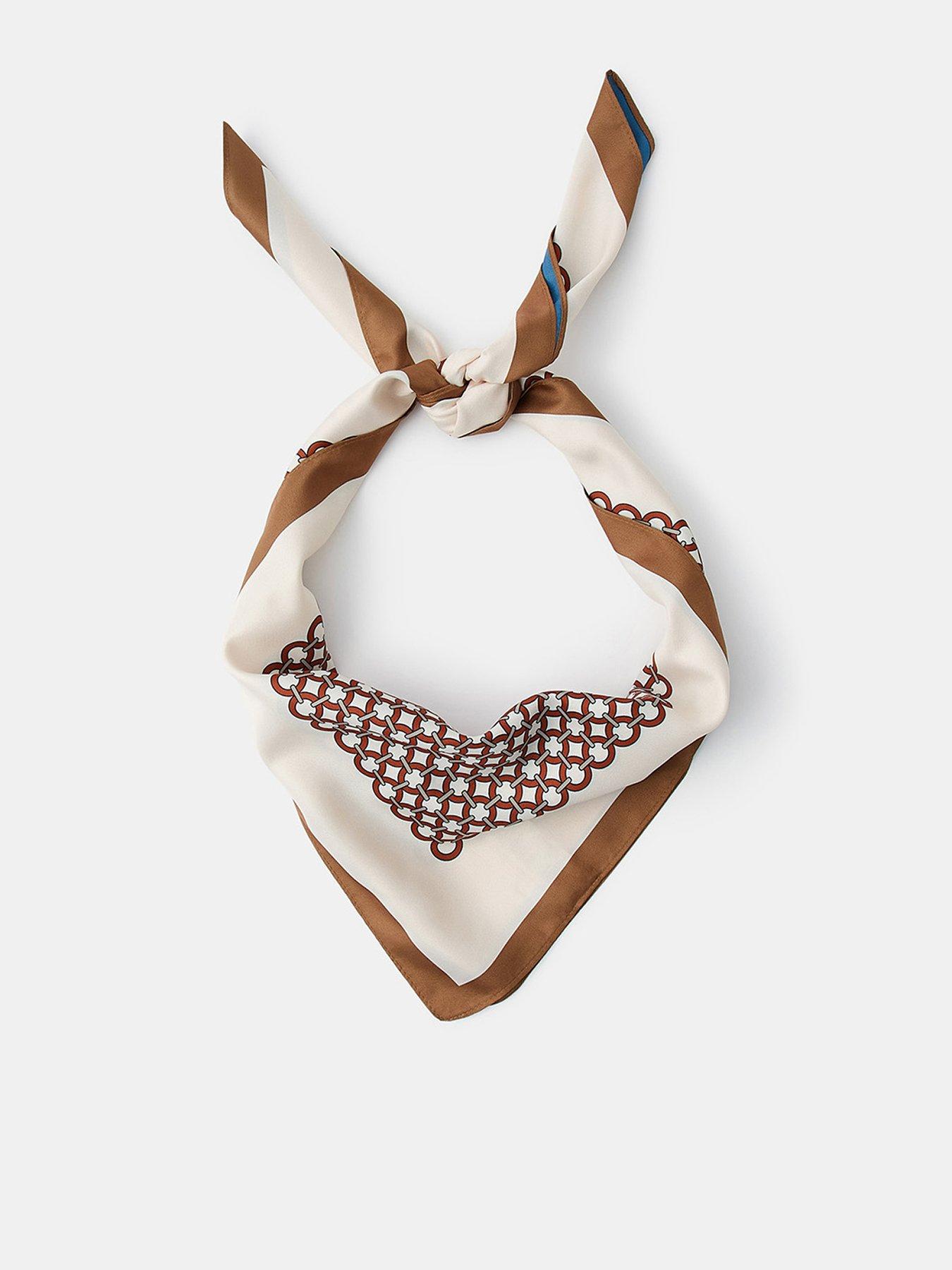 Image 1 of 4 of Accessorize Reversible Tile Print Square Satin Scarf - Brown