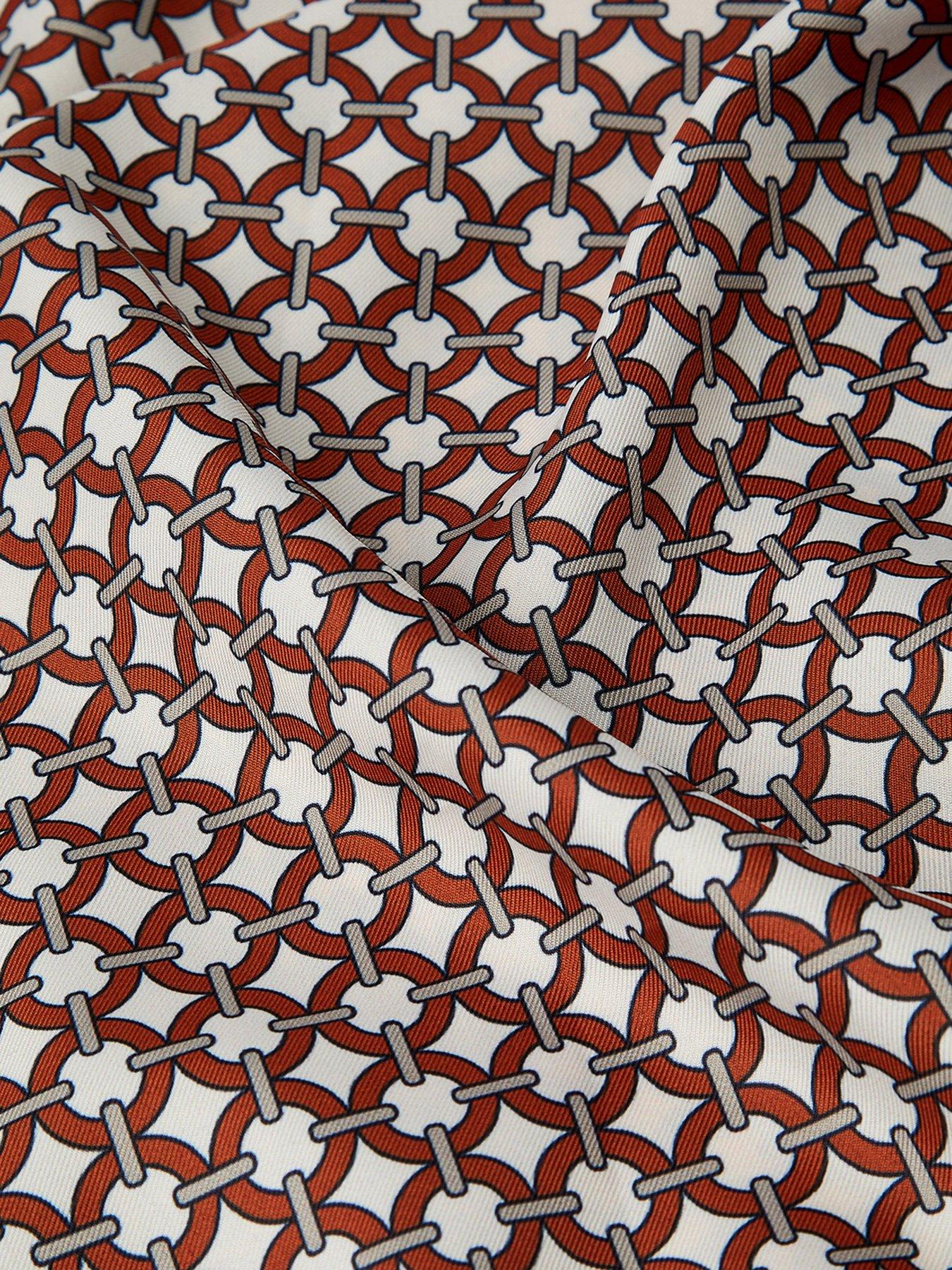 Image 4 of 4 of Accessorize Reversible Tile Print Square Satin Scarf - Brown
