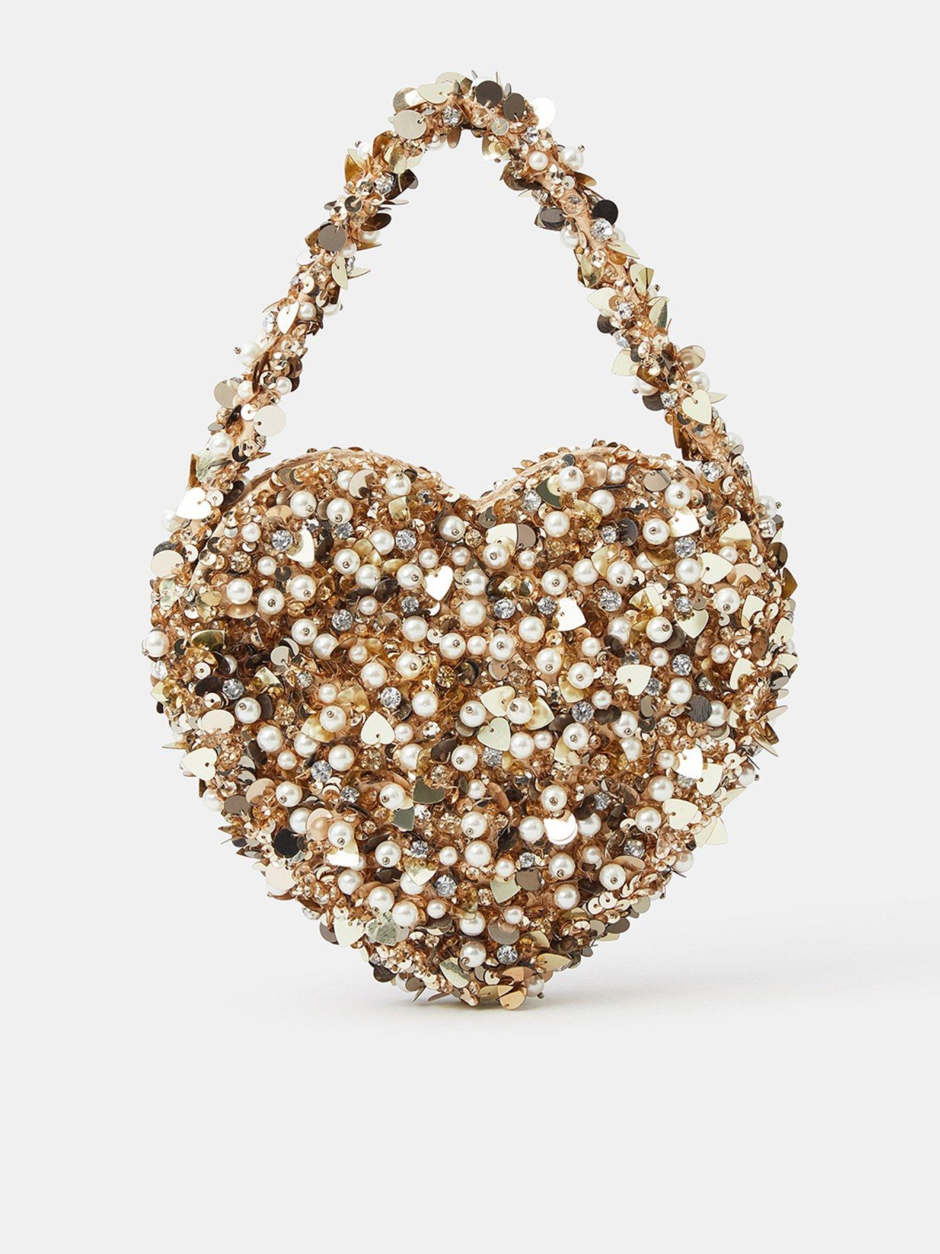 Accessorize Sequin Heart Handheld Bag - Gold