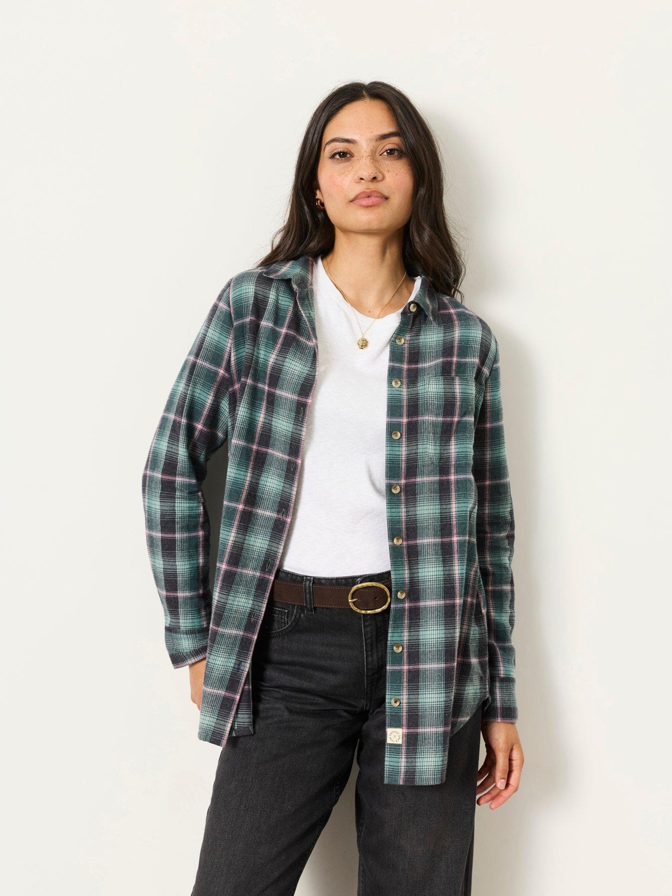 FatFace Women's Olivia Checked Button-Through Shirt - Blue