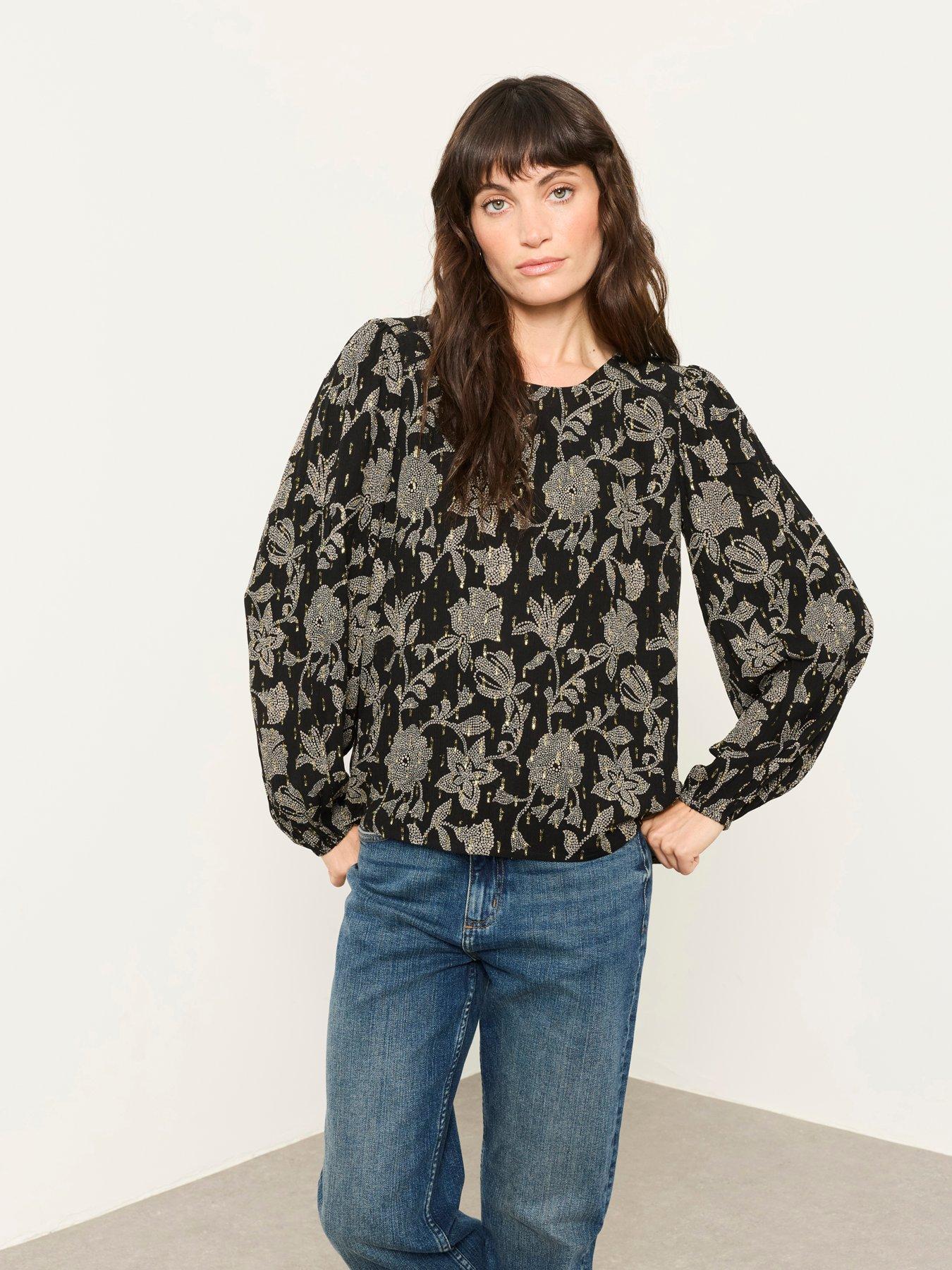 FatFace Women's Sofia Dot Floral Embroidered Blouse - Black