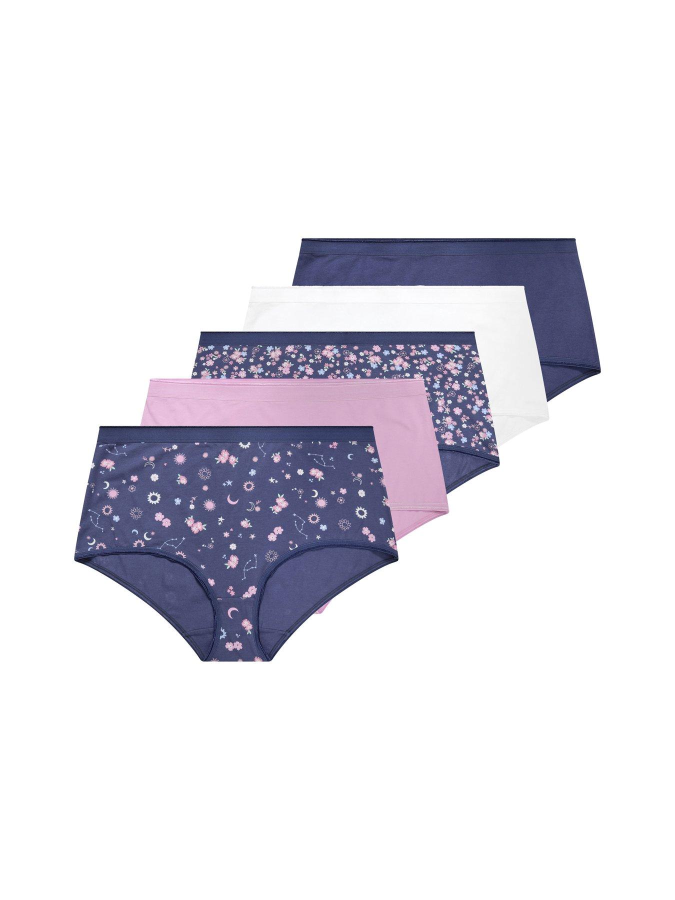 Image 1 of 4 of Yours Curve 5 Pack Floral Stars Full Briefs - Pink