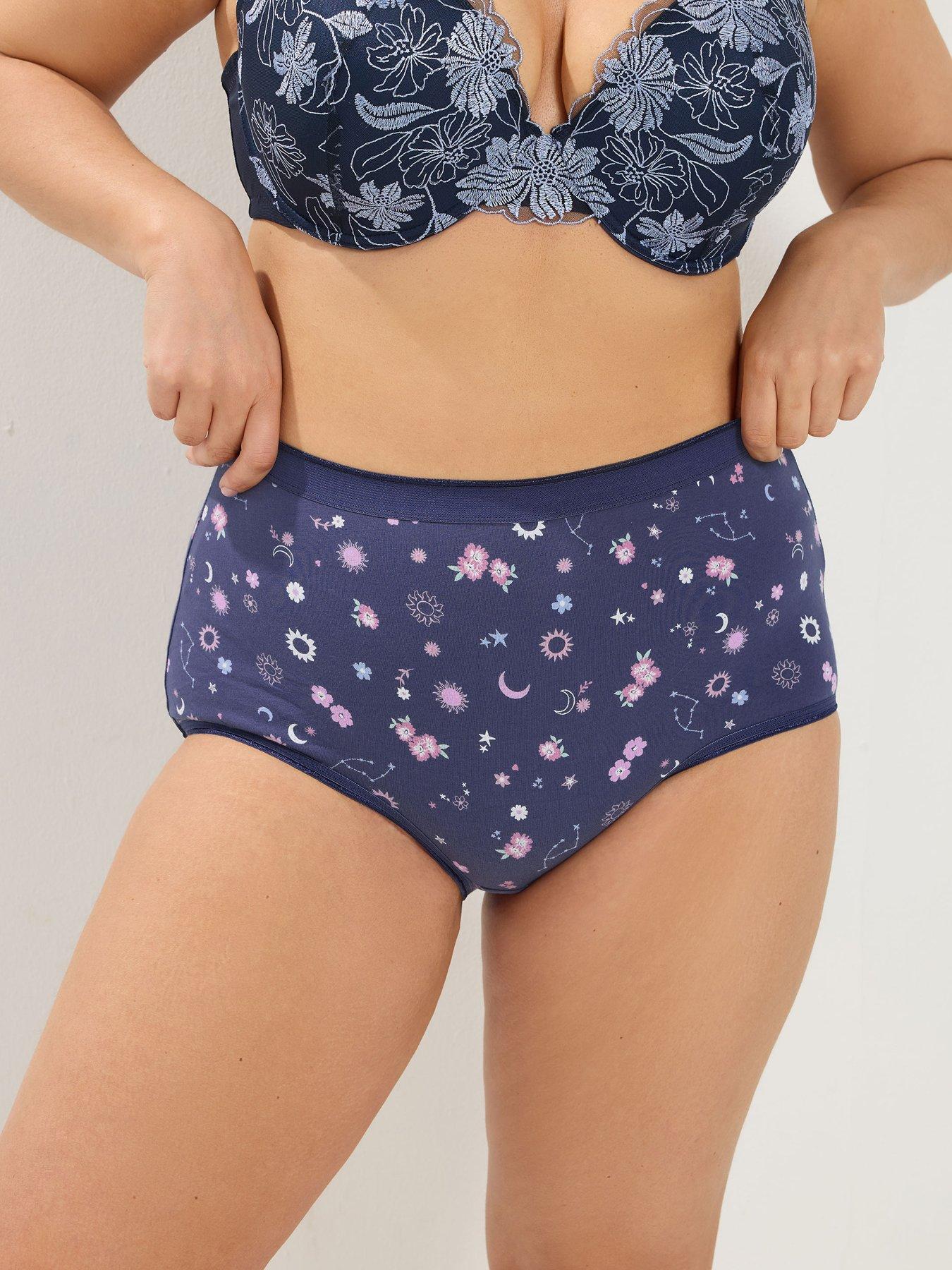 Image 3 of 4 of Yours Curve 5 Pack Floral Stars Full Briefs - Pink
