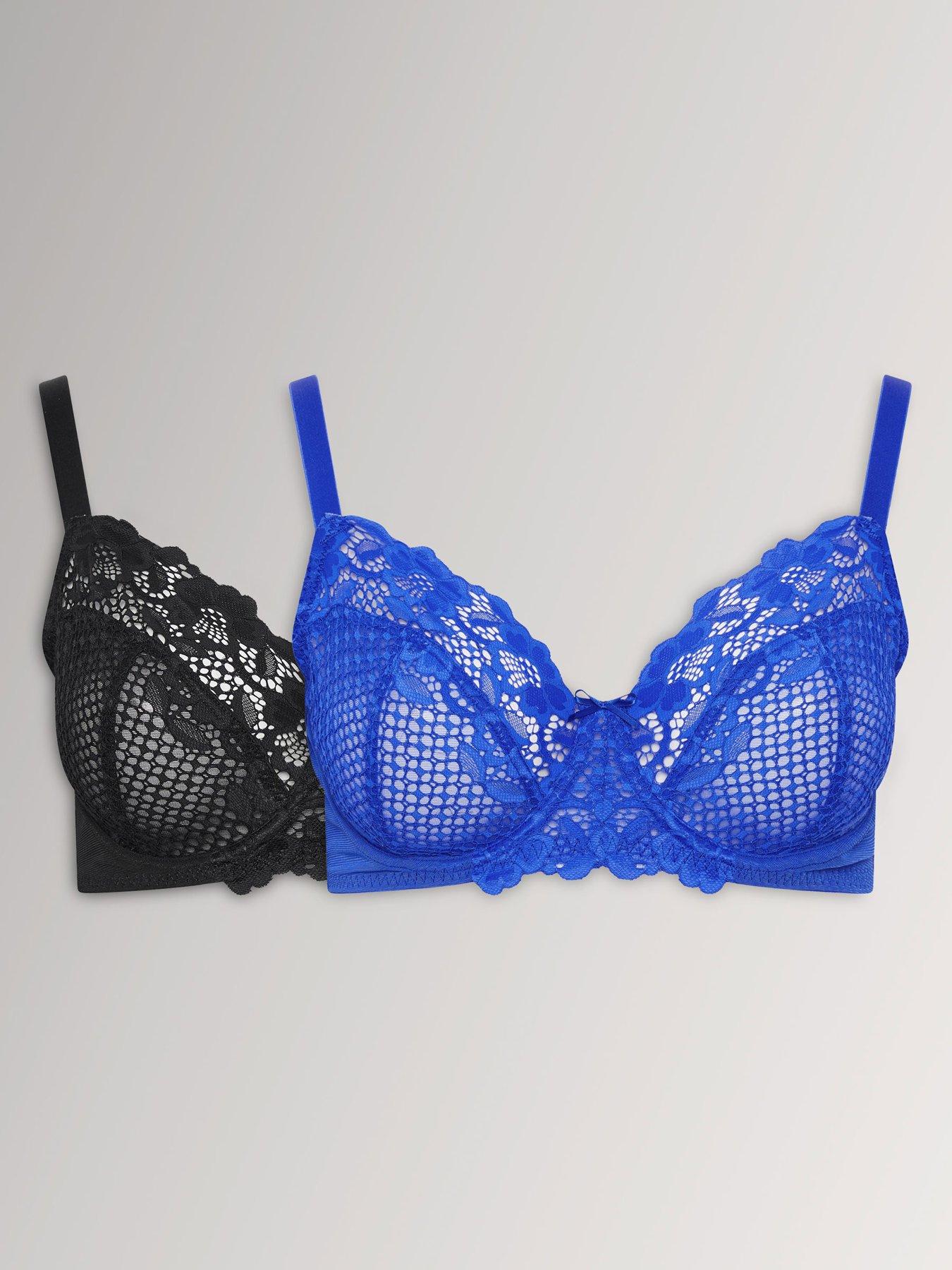 Image 1 of 4 of Yours Womens Curve 2 Pack Lace Trim Underwired Bra - Blue