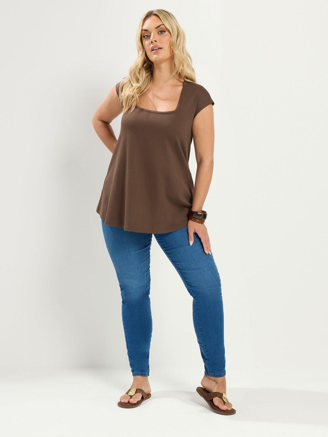 Image 3 of 4 of Yours Curve Ponte Cap Sleeve Top - Brown